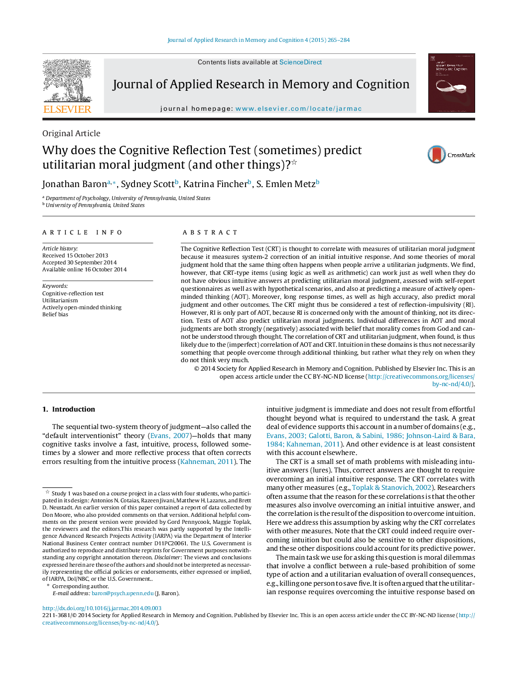 Why does the Cognitive Reflection Test (sometimes) predict utilitarian moral judgment (and other things)? 