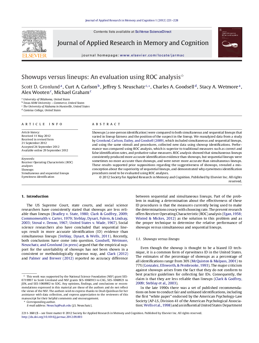 Showups versus lineups: An evaluation using ROC analysis ⿿