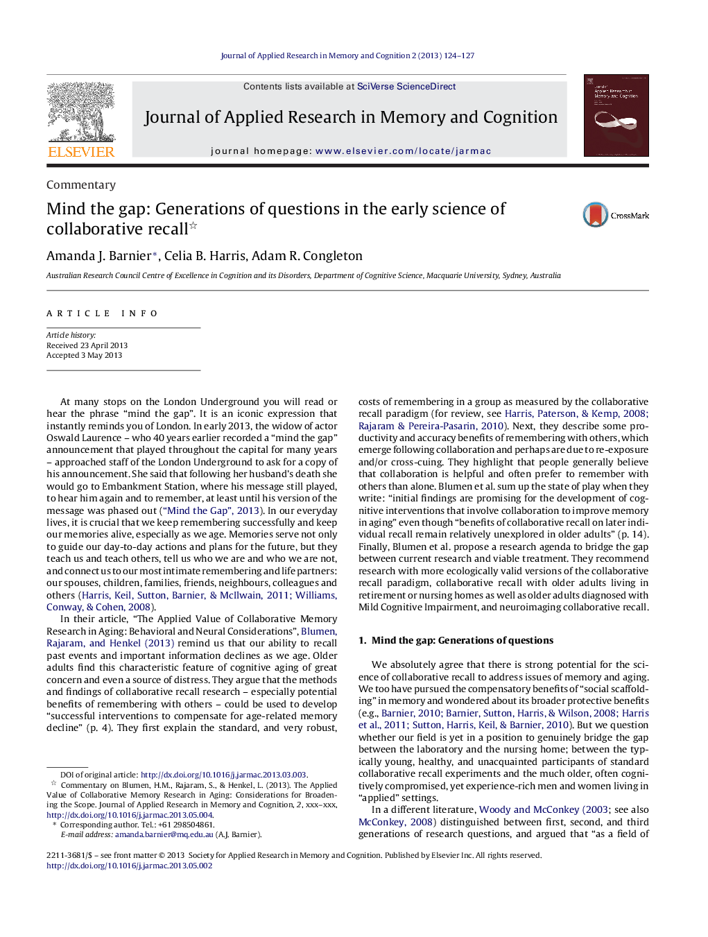 Mind the gap: Generations of questions in the early science of collaborative recall