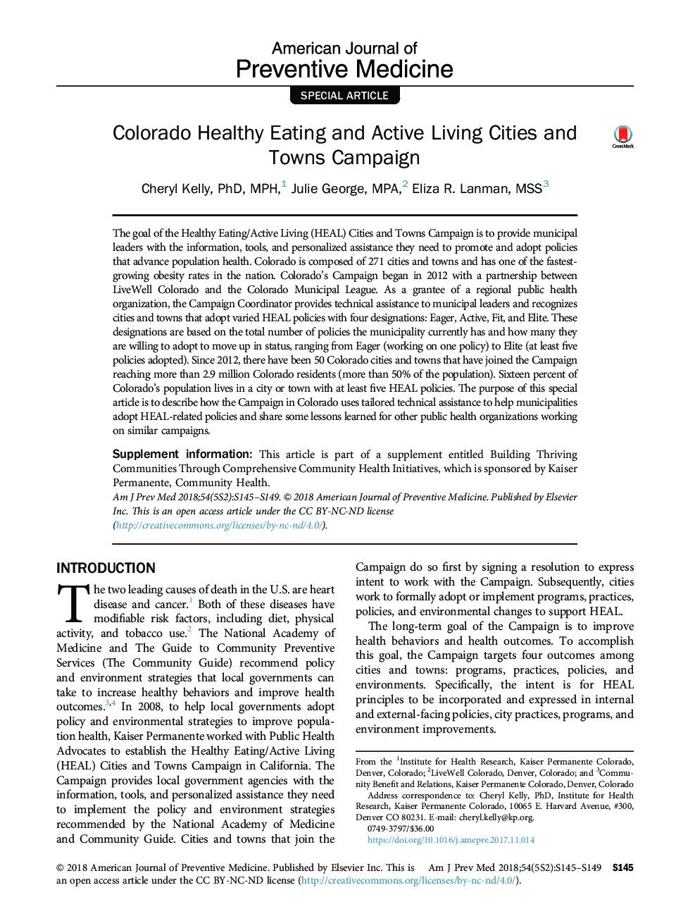 Colorado Healthy Eating and Active Living Cities and Towns Campaign