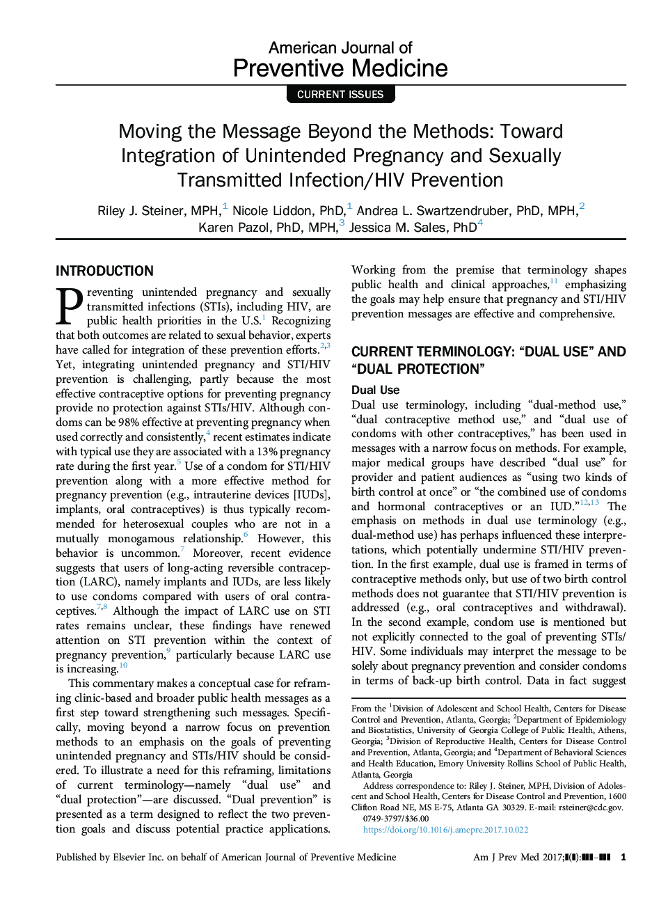 عکس صفحه اول مقاله: Moving the Message Beyond the Methods: Toward Integration of Unintended Pregnancy and Sexually Transmitted Infection/HIV Prevention Moving the Message Beyond the Methods: Toward Integration of Unintended Pregnancy and Sexually Transmitted Infection/HIV Prevention