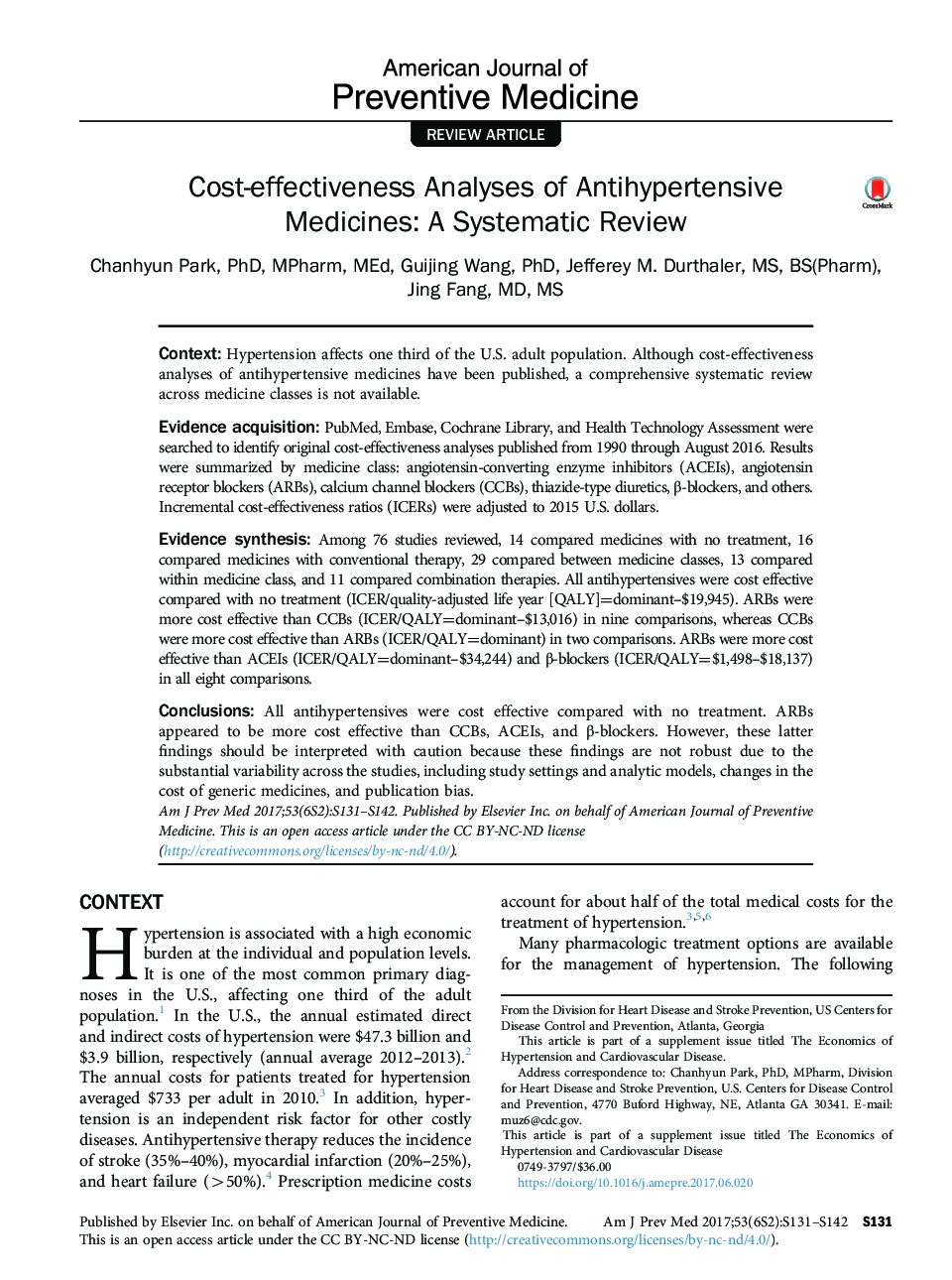 Cost-effectiveness Analyses of Antihypertensive Medicines: A Systematic Review
