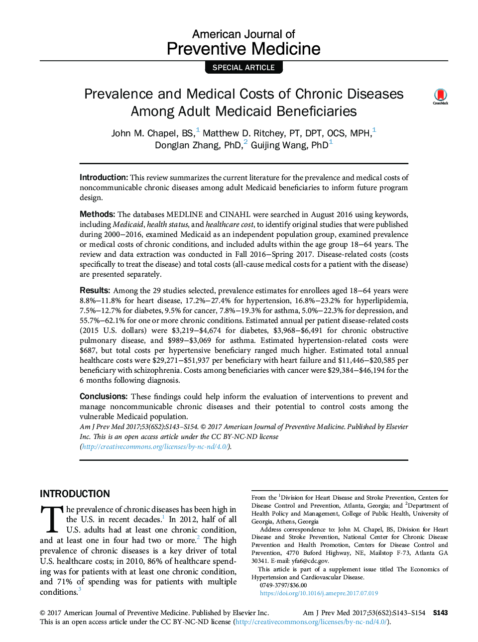 Prevalence and Medical Costs of Chronic Diseases Among Adult Medicaid Beneficiaries