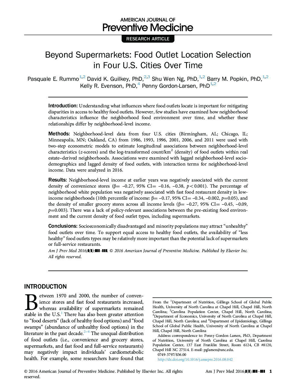 Beyond Supermarkets: Food Outlet Location Selection in Four U.S. Cities Over Time