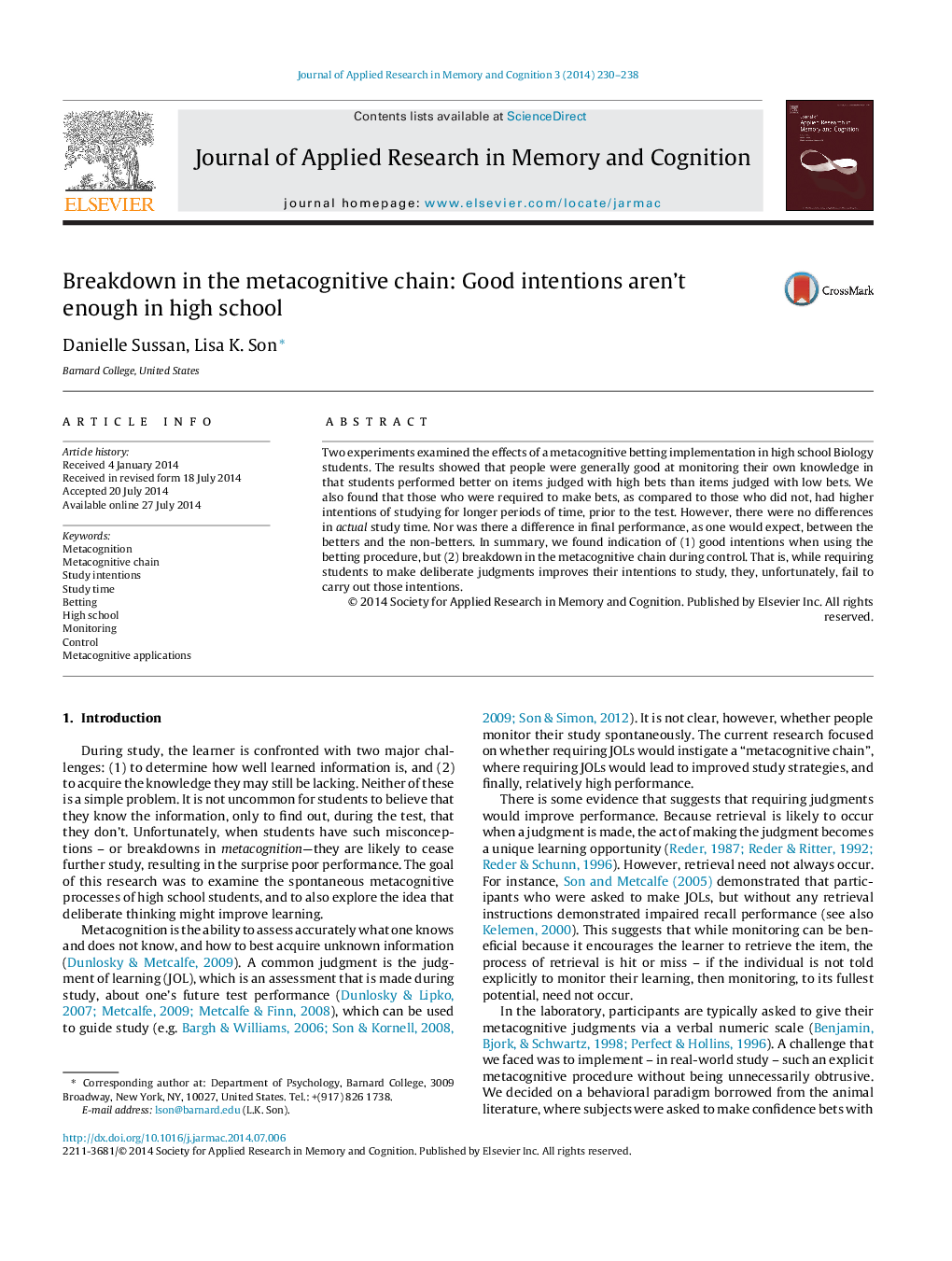 Breakdown in the metacognitive chain: Good intentions aren’t enough in high school