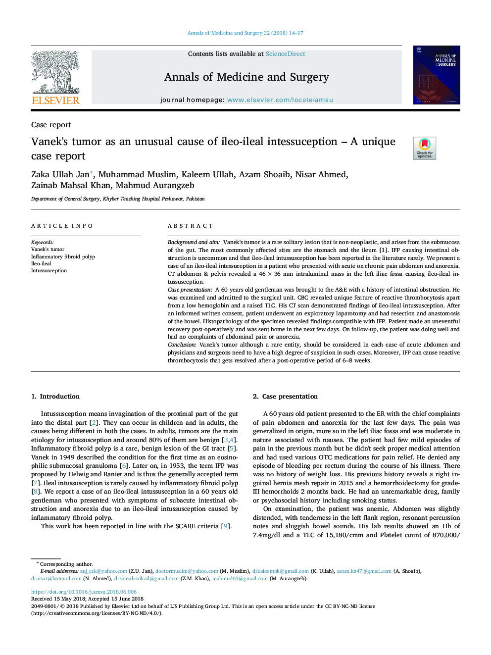 Vanek's tumor as an unusual cause of ileo-ileal intessuception - A unique case report