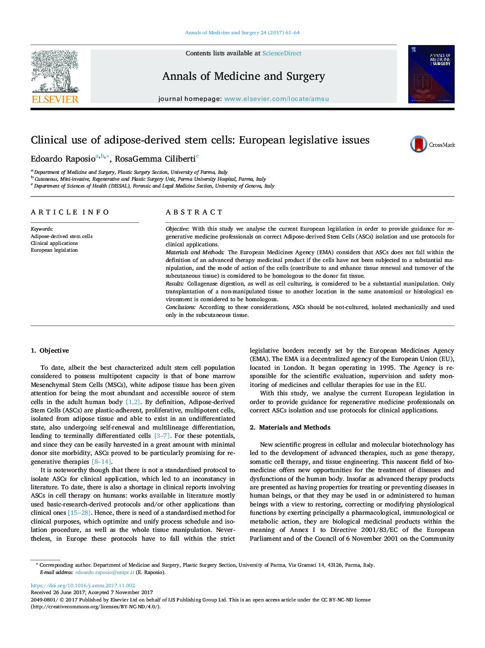 Clinical use of adipose-derived stem cells: European legislative issues