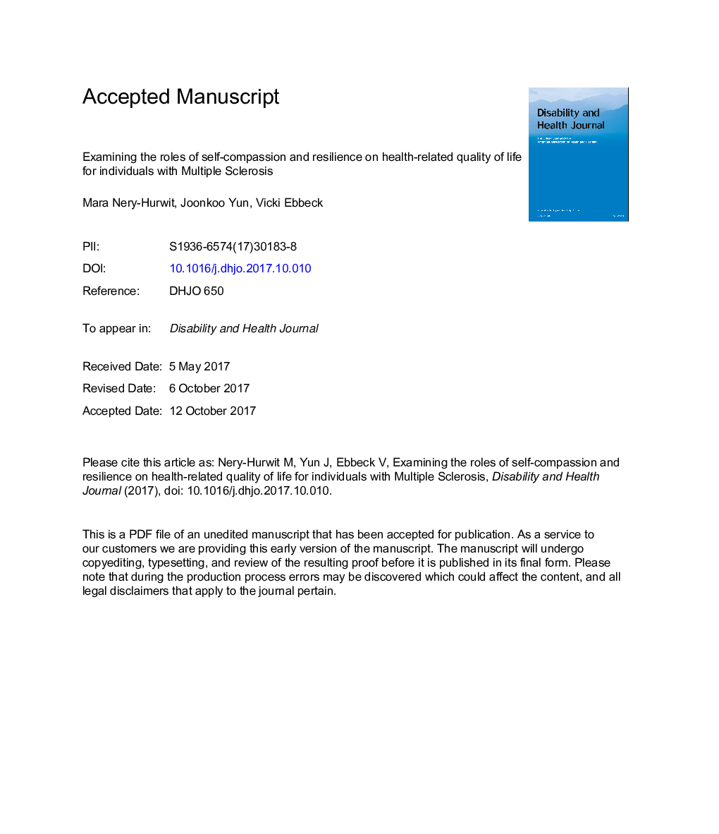 Examining the roles of self-compassion and resilience on health-related quality of life for individuals with Multiple Sclerosis