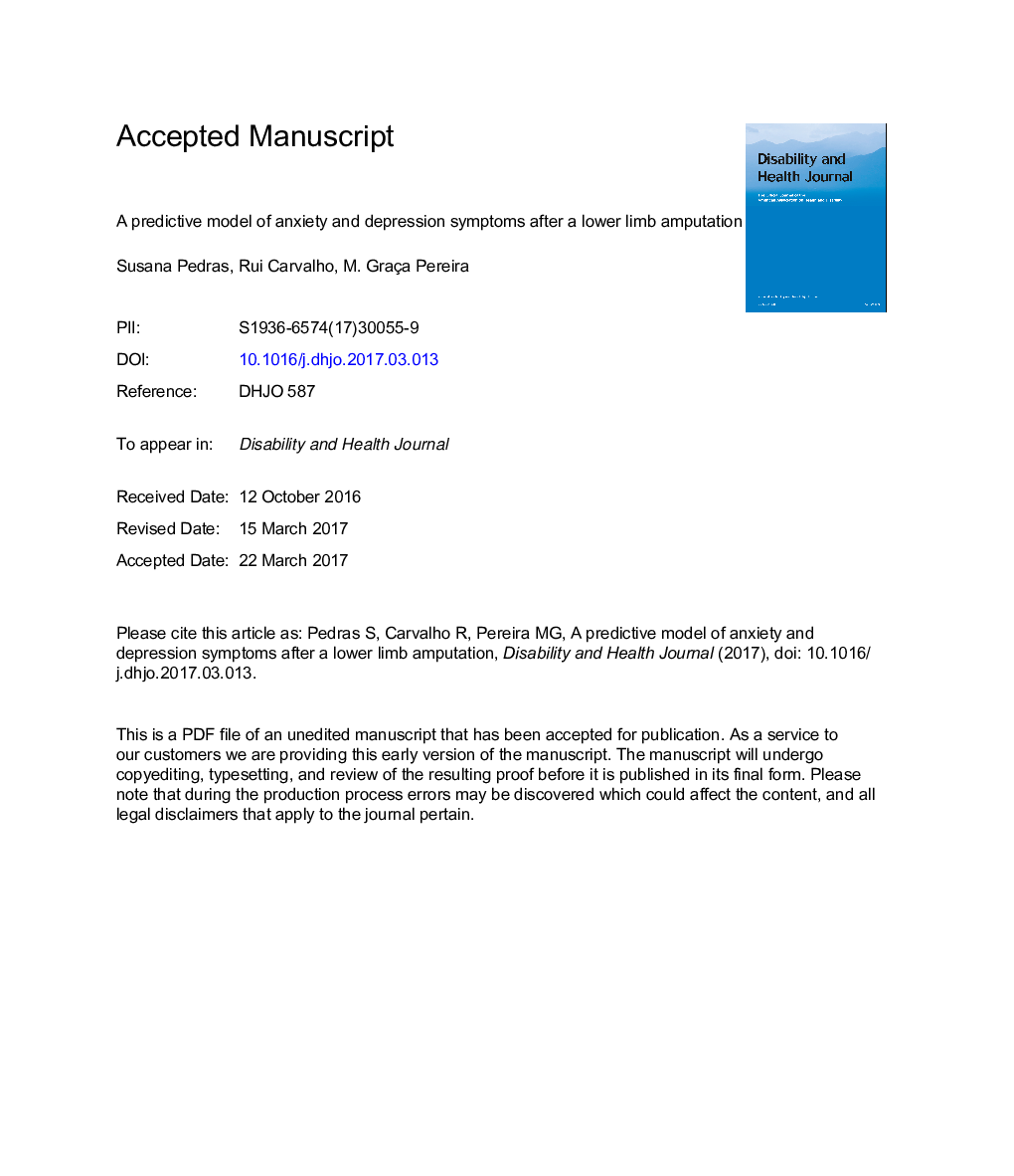 A predictive model of anxiety and depression symptoms after a lower limb amputation