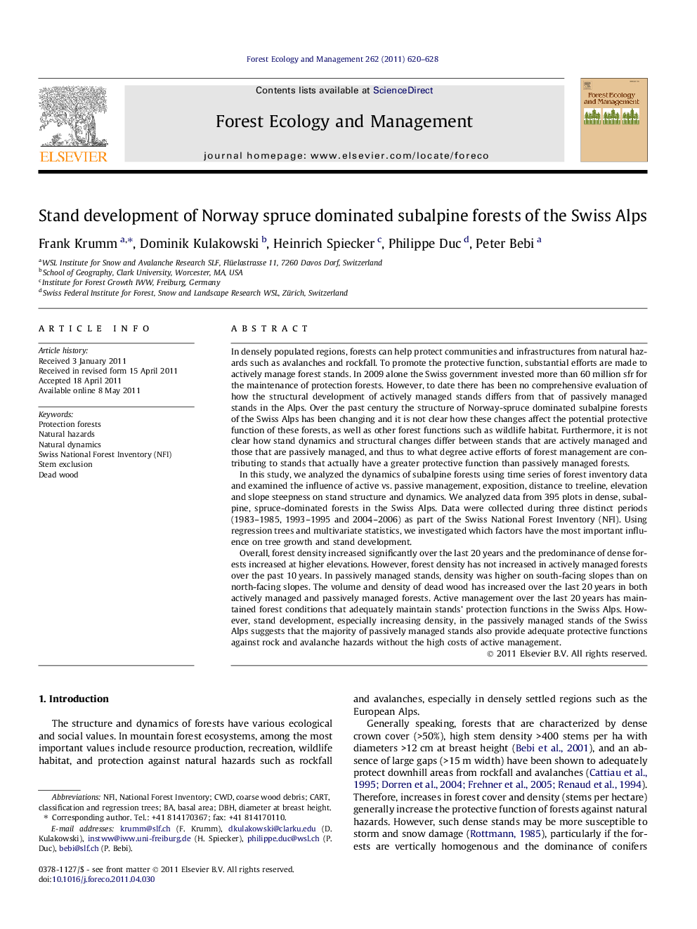 Stand development of Norway spruce dominated subalpine forests of the Swiss Alps