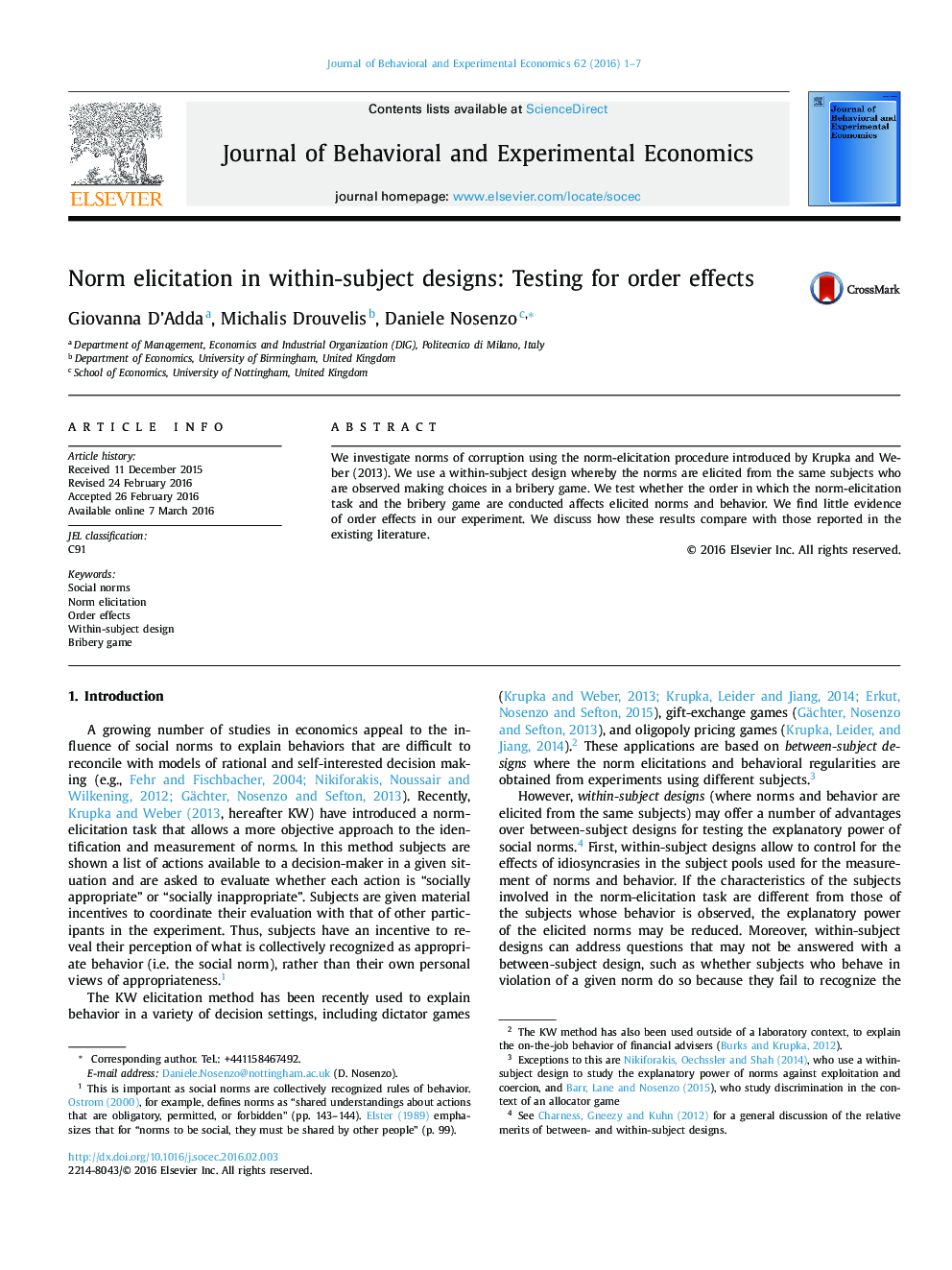 Norm elicitation in within-subject designs: Testing for order effects