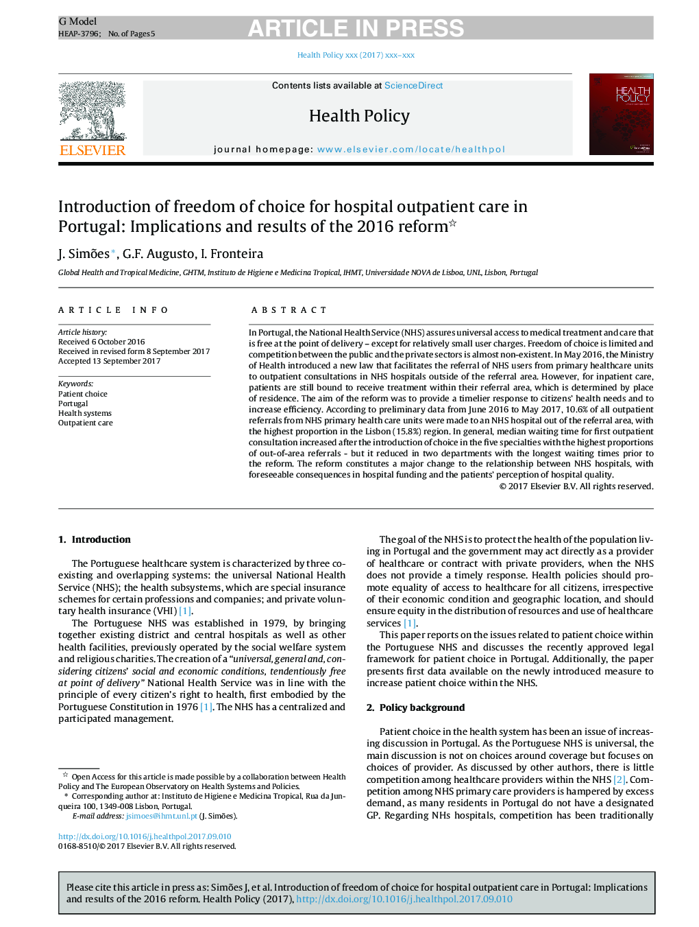 Introduction of freedom of choice for hospital outpatient care in Portugal: Implications and results of the 2016 reform