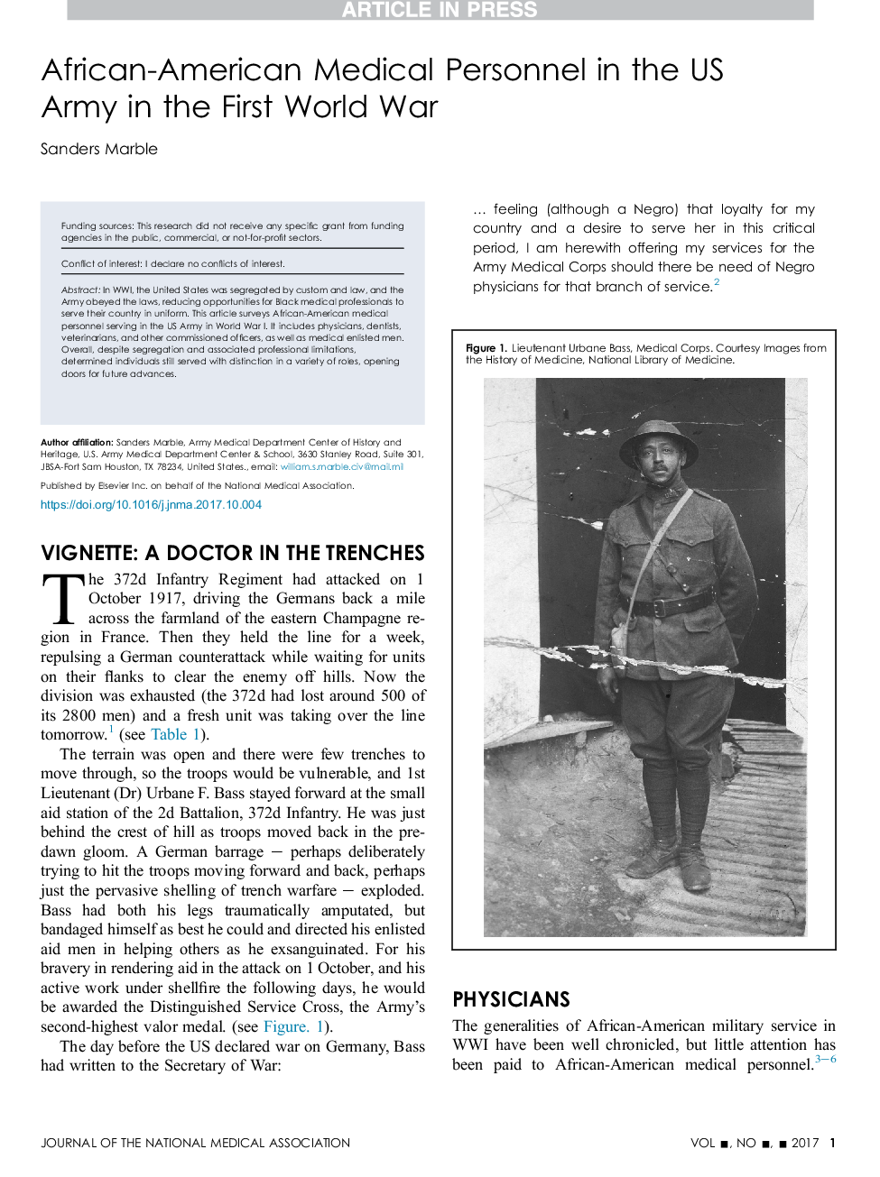 پرسنل پزشکی آفریقایی-آمریکایی در ارتش ایالات متحده در جنگ جهانی اول 