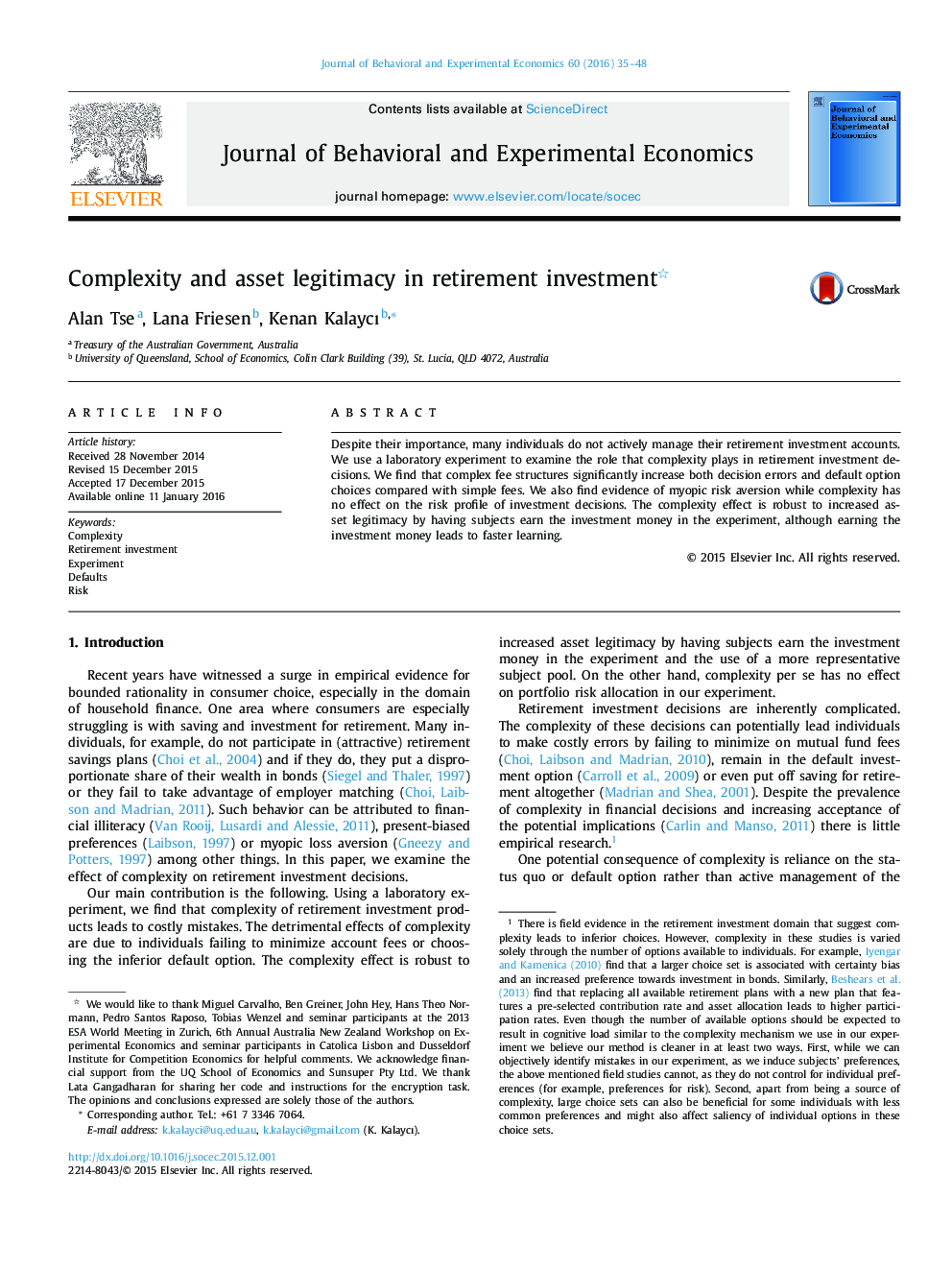 Complexity and asset legitimacy in retirement investment 