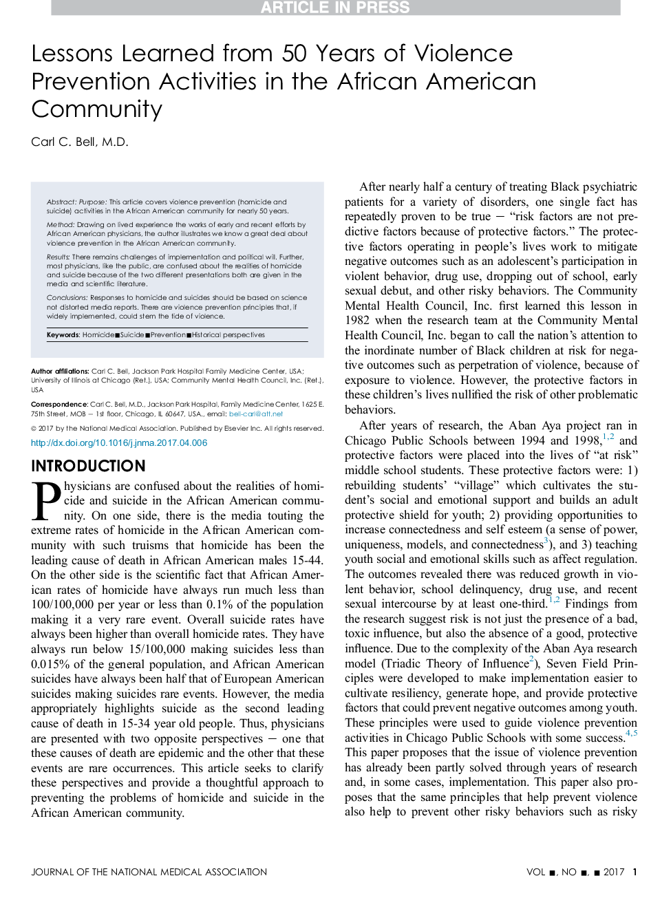 درسهایی از 50 سال فعالیت های پیشگیری از خشونت در جامعه آفریقایی آمریکایی 