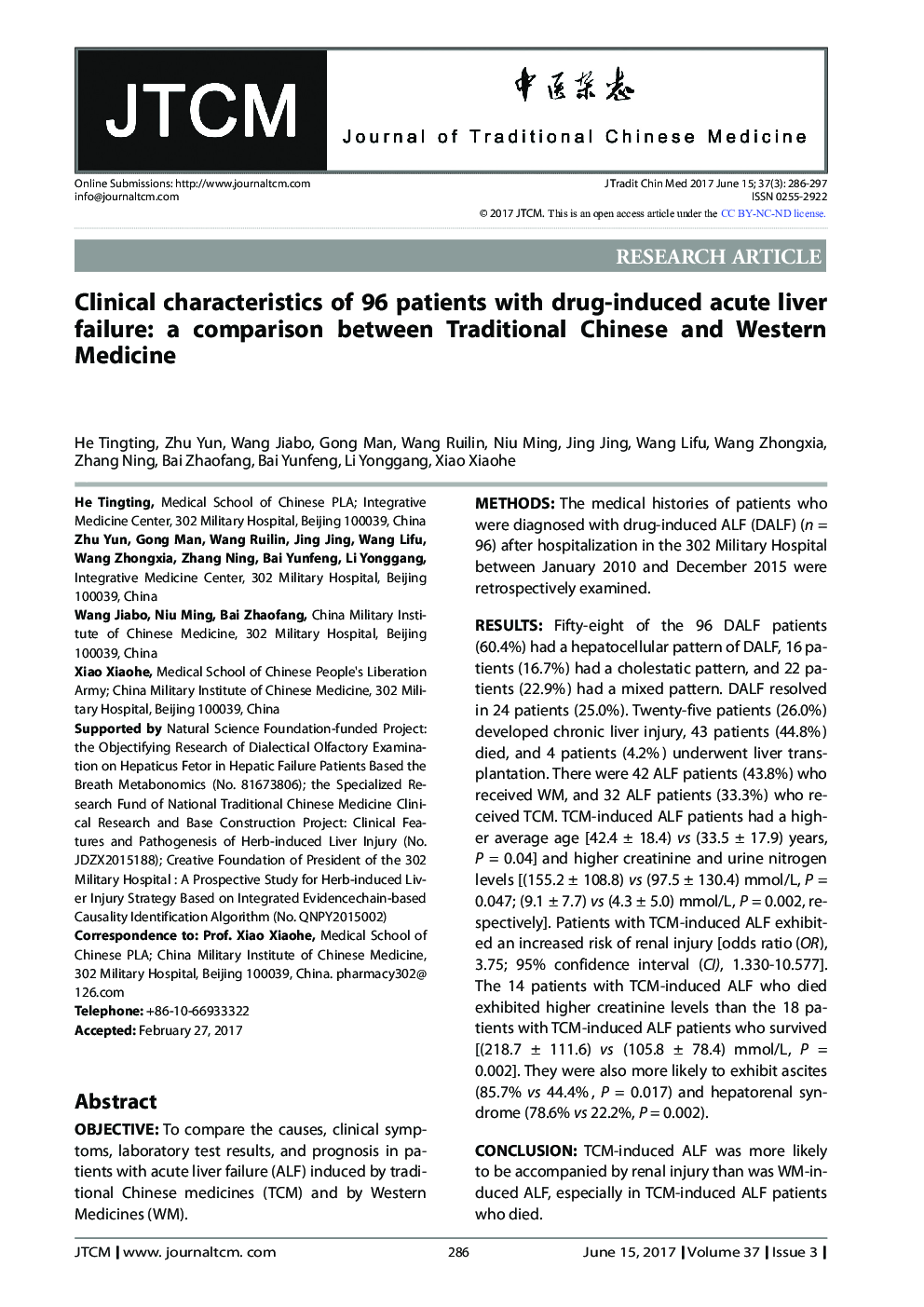 Clinical characteristics of 96 patients with drug-induced acute liver failure: a comparison between Traditional Chinese and Western Medicine