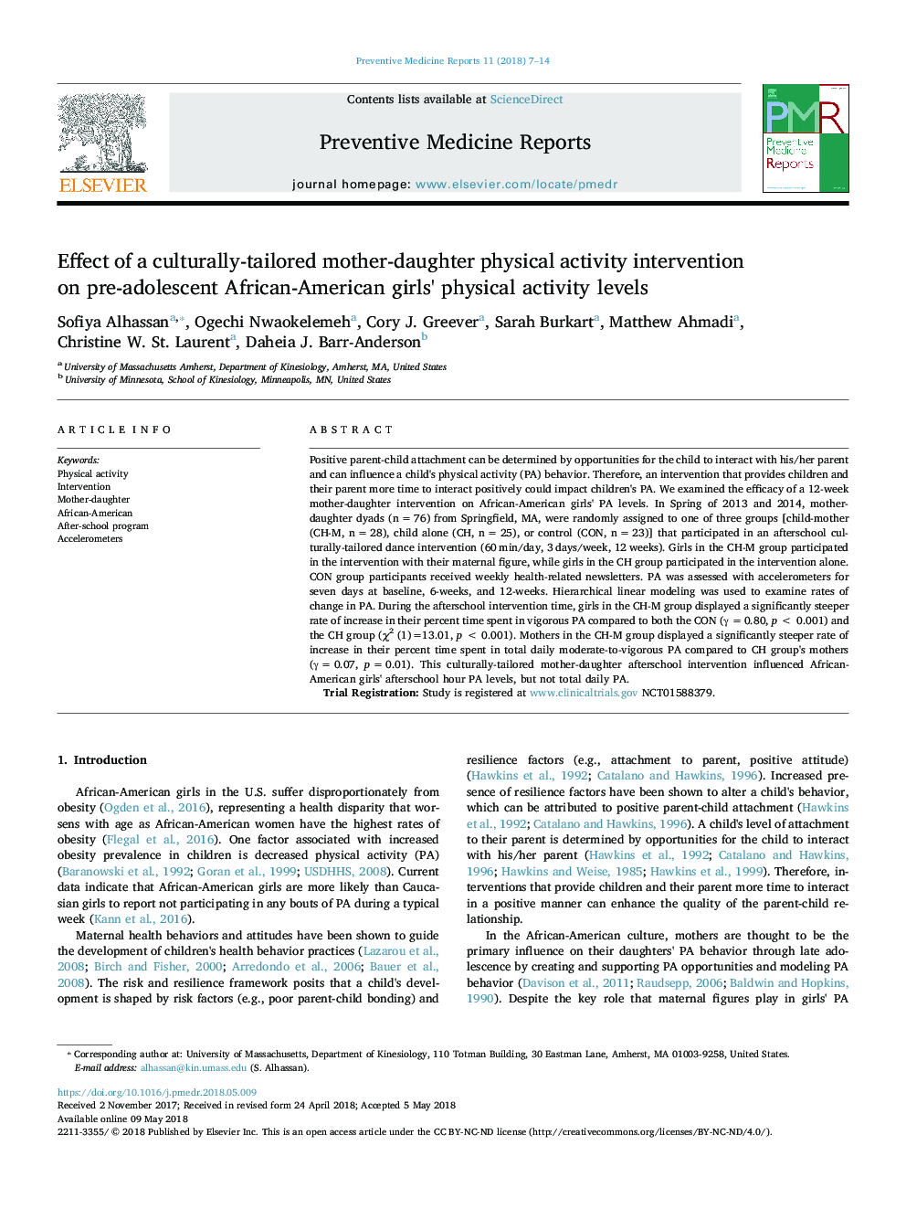 Effect of a culturally-tailored mother-daughter physical activity intervention on pre-adolescent African-American girls' physical activity levels