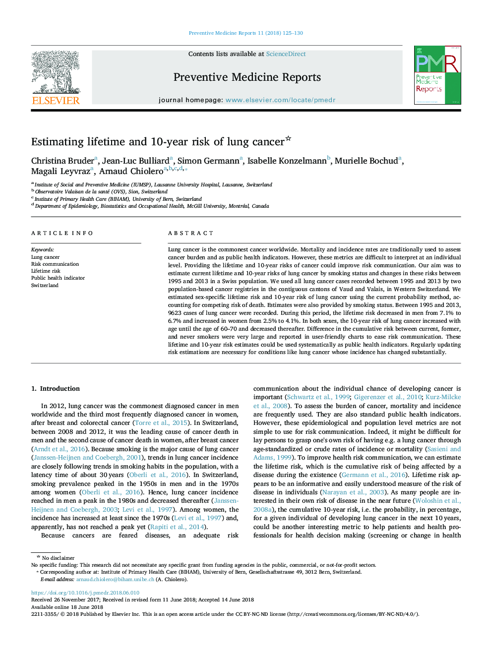 Estimating lifetime and 10-year risk of lung cancer