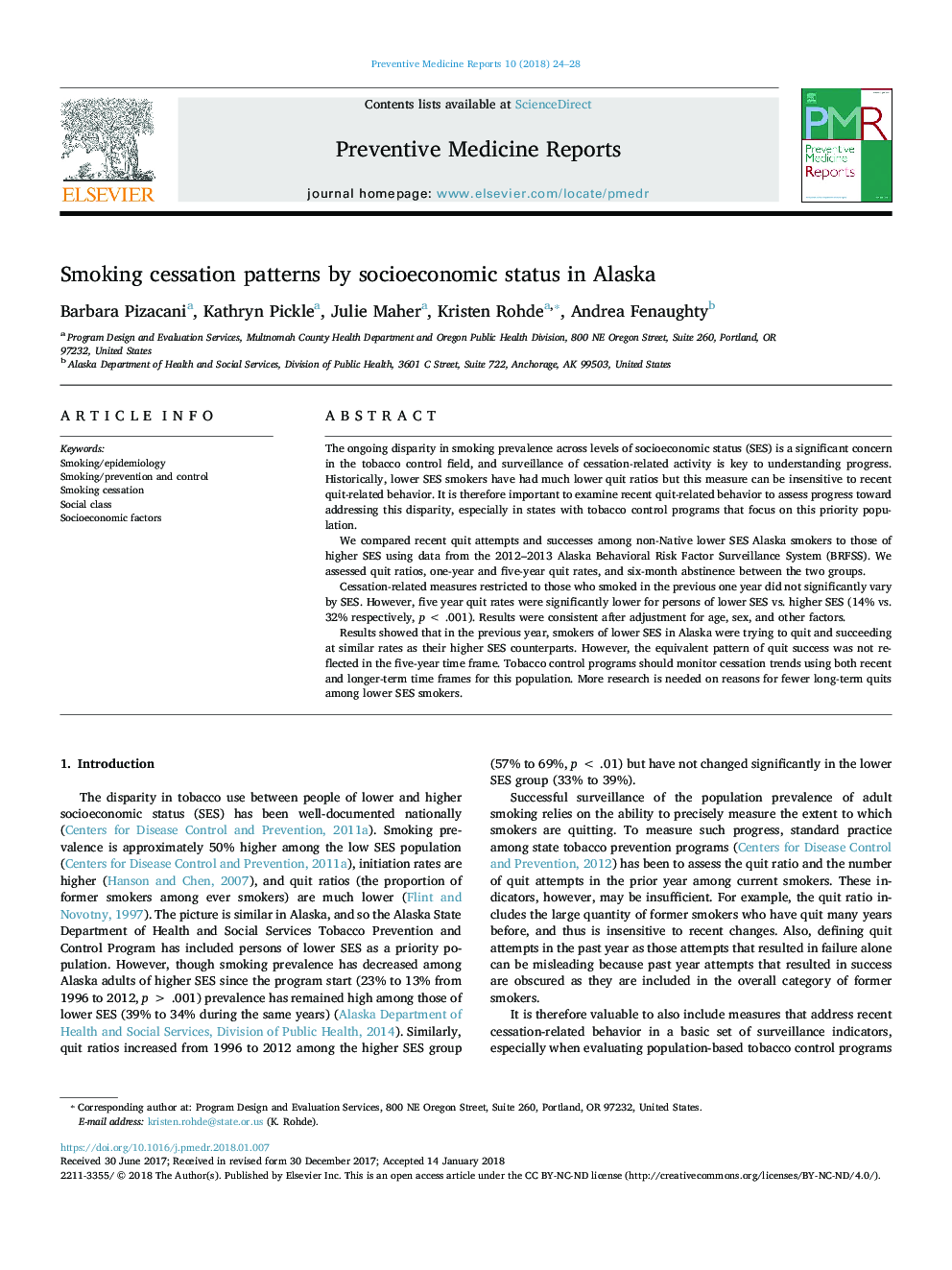 Smoking cessation patterns by socioeconomic status in Alaska