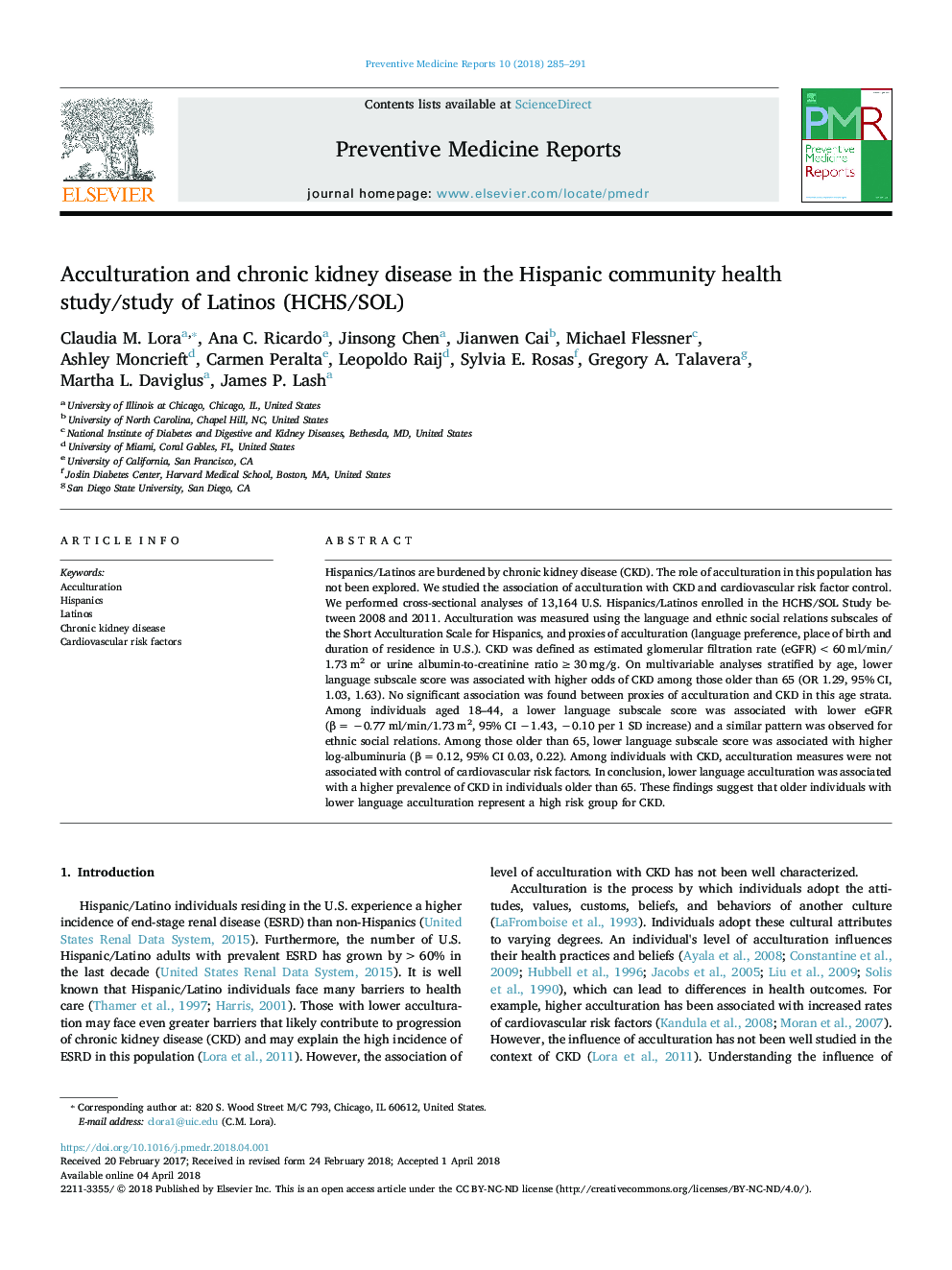 Acculturation and chronic kidney disease in the Hispanic community health study/study of Latinos (HCHS/SOL)