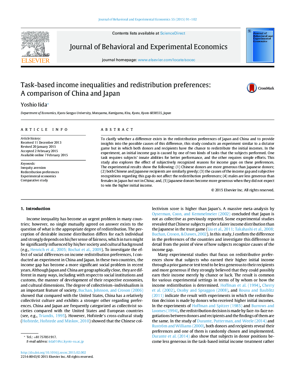 Task-based income inequalities and redistribution preferences: A comparison of China and Japan