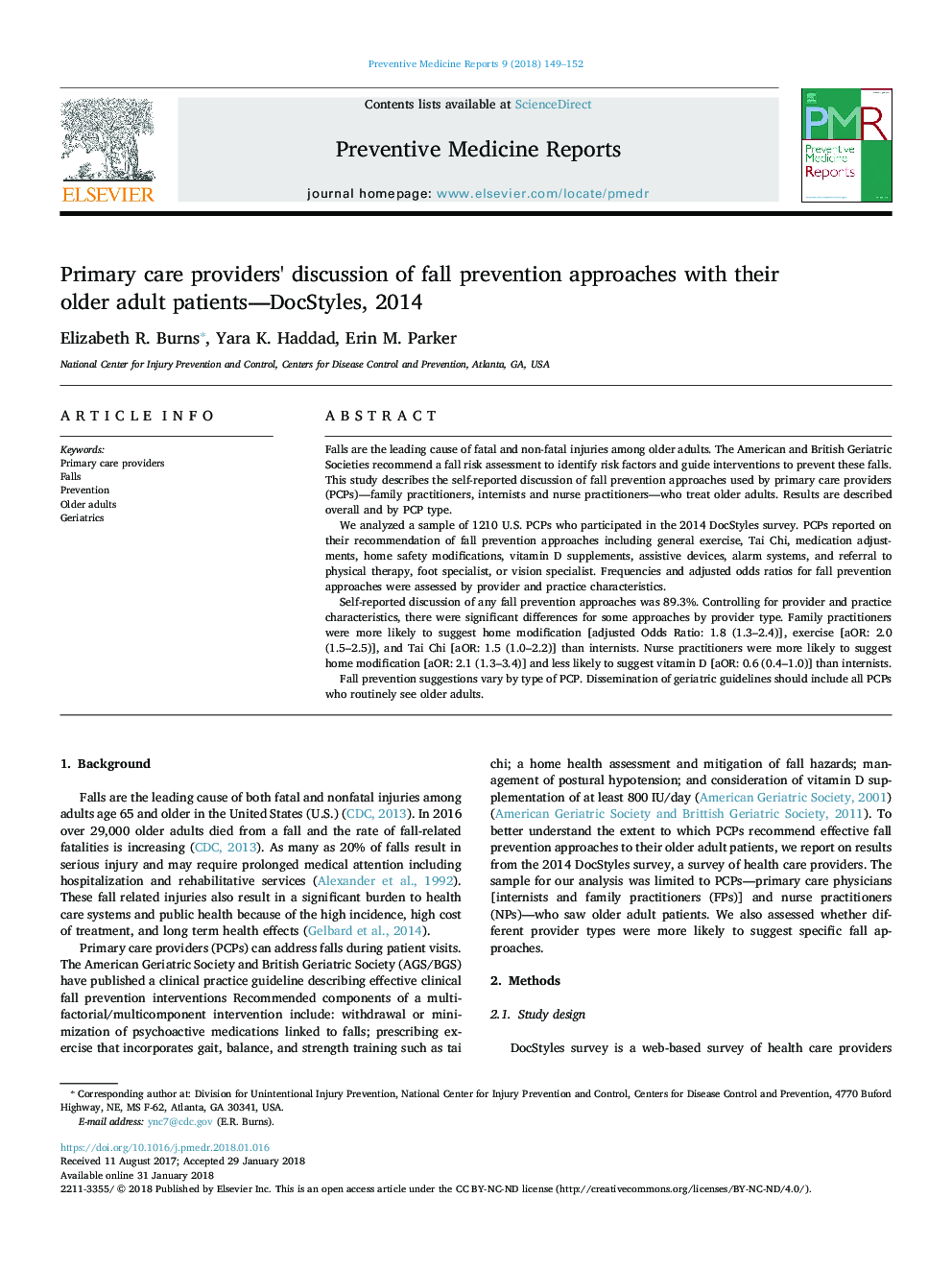 Primary care providers' discussion of fall prevention approaches with their older adult patients-DocStyles, 2014