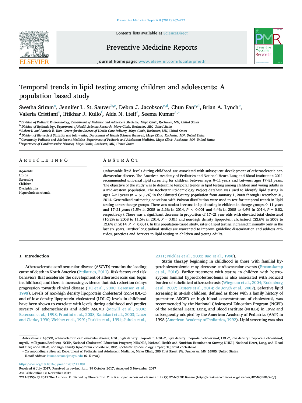 روند زمانی در آزمایش لیپید در کودکان و نوجوانان: یک مطالعه مبتنی بر جمعیت 