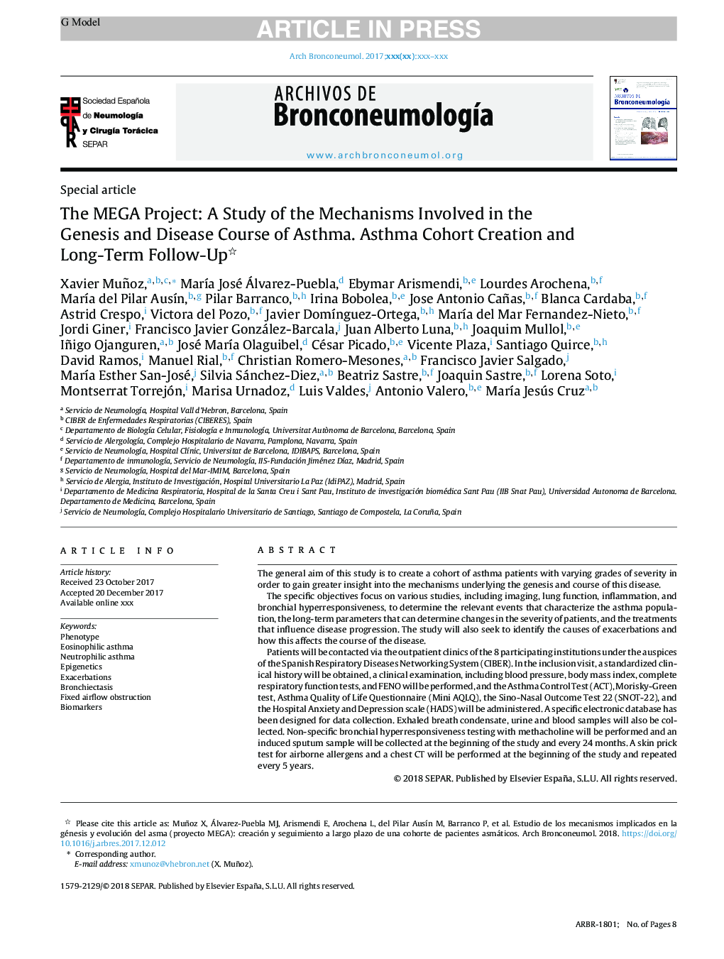 The MEGA Project: A Study of the Mechanisms Involved in the Genesis and Disease Course of Asthma. Asthma Cohort Creation and Long-Term Follow-Up