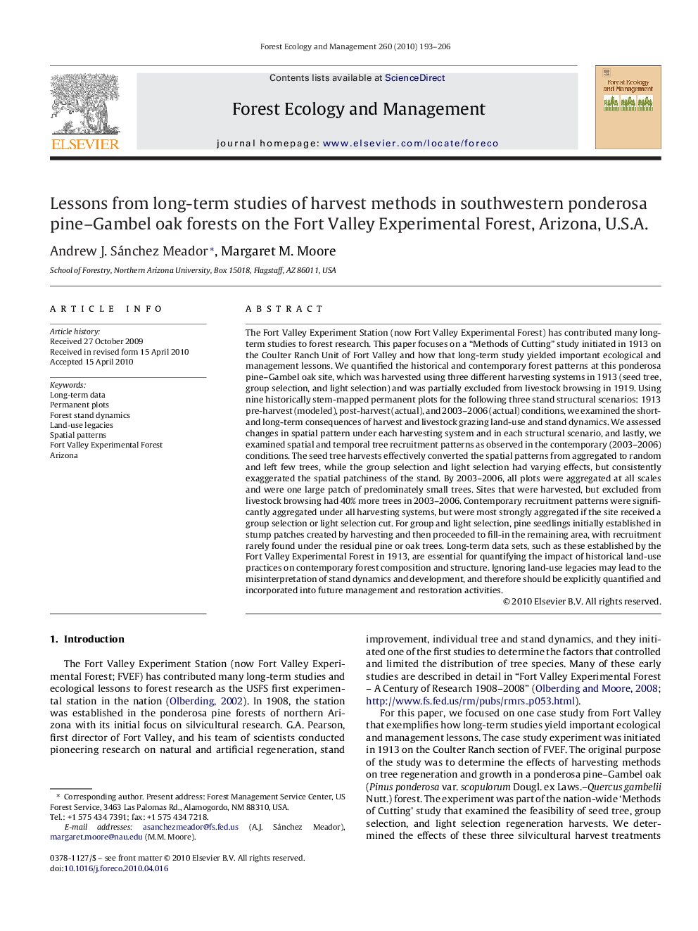 Lessons from long-term studies of harvest methods in southwestern ponderosa pine–Gambel oak forests on the Fort Valley Experimental Forest, Arizona, U.S.A.