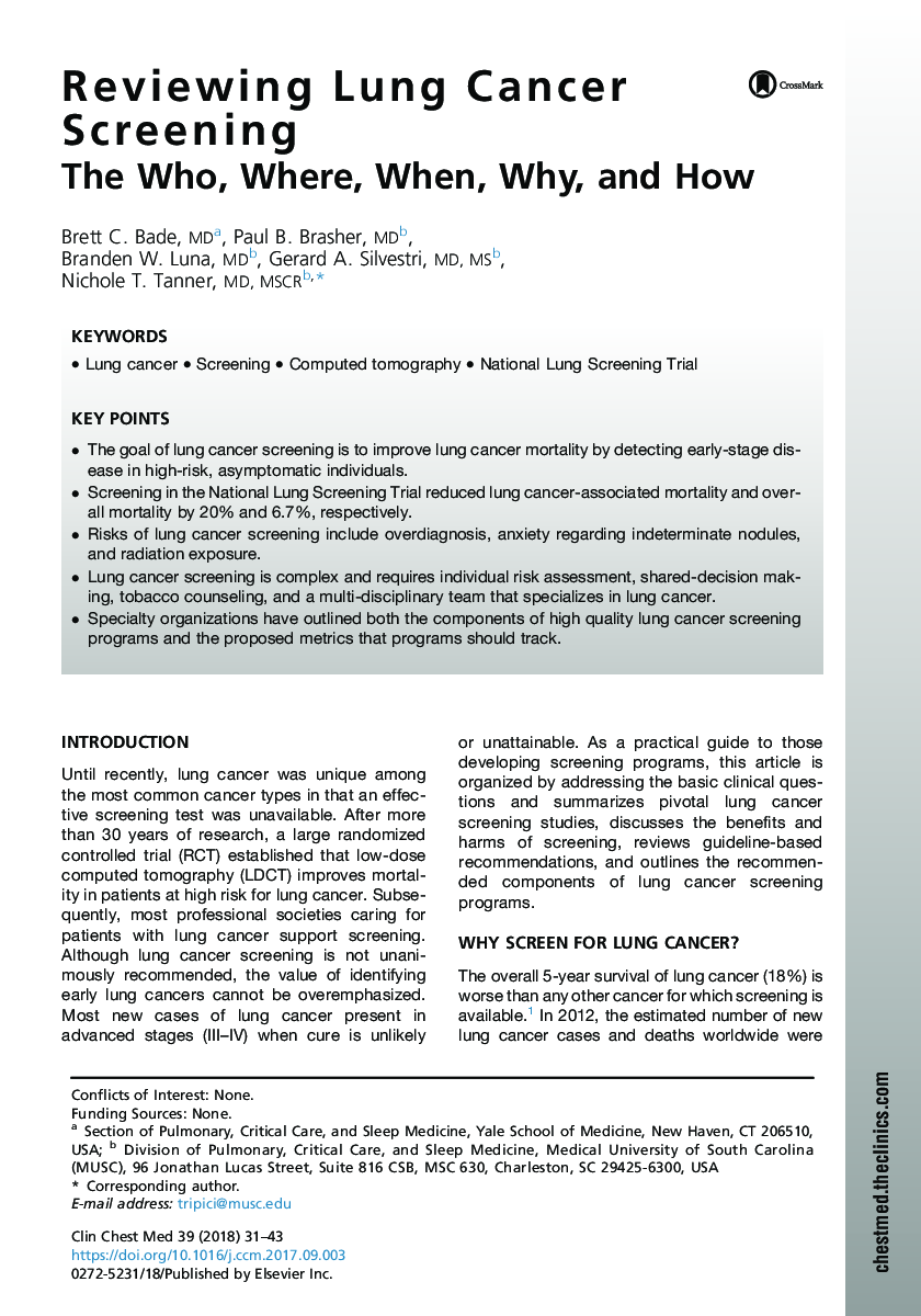 Reviewing Lung Cancer Screening