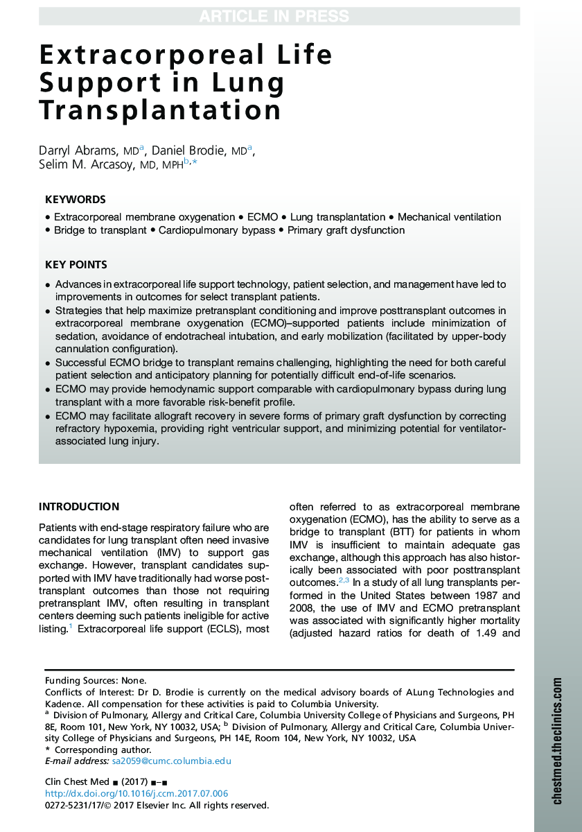 Extracorporeal Life Support in Lung Transplantation