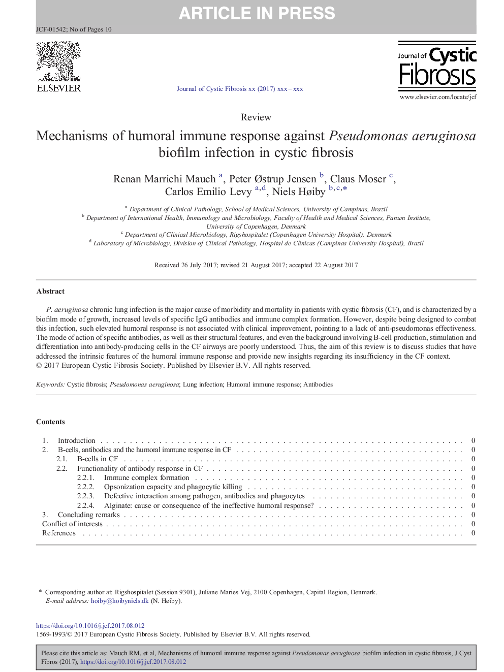 Mechanisms of humoral immune response against Pseudomonas aeruginosa biofilm infection in cystic fibrosis