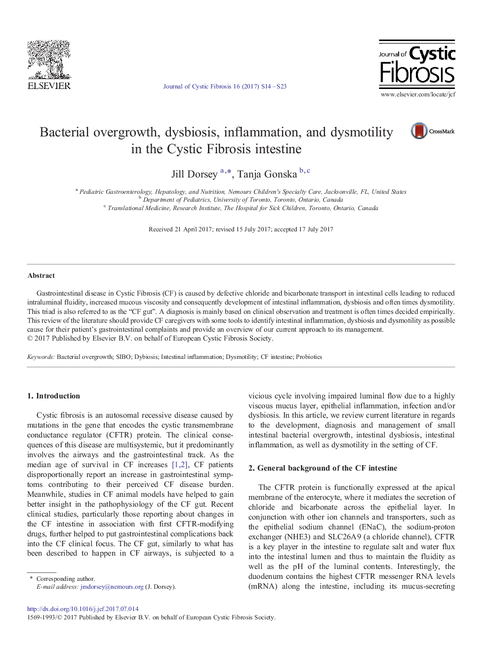 Bacterial overgrowth, dysbiosis, inflammation, and dysmotility in the Cystic Fibrosis intestine