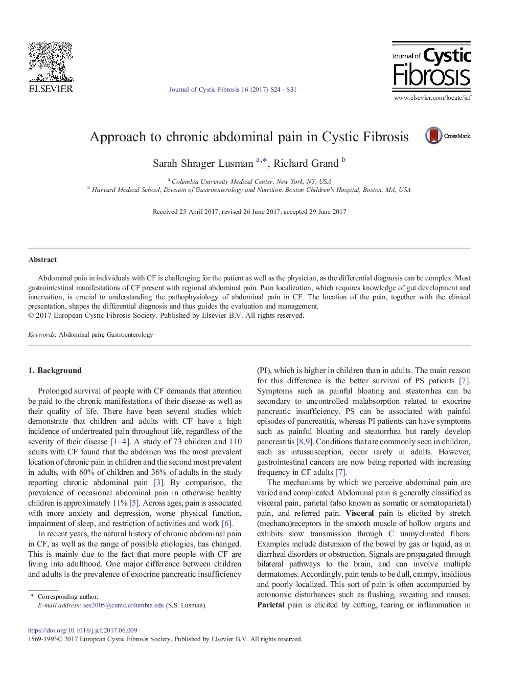 Approach to chronic abdominal pain in Cystic Fibrosis