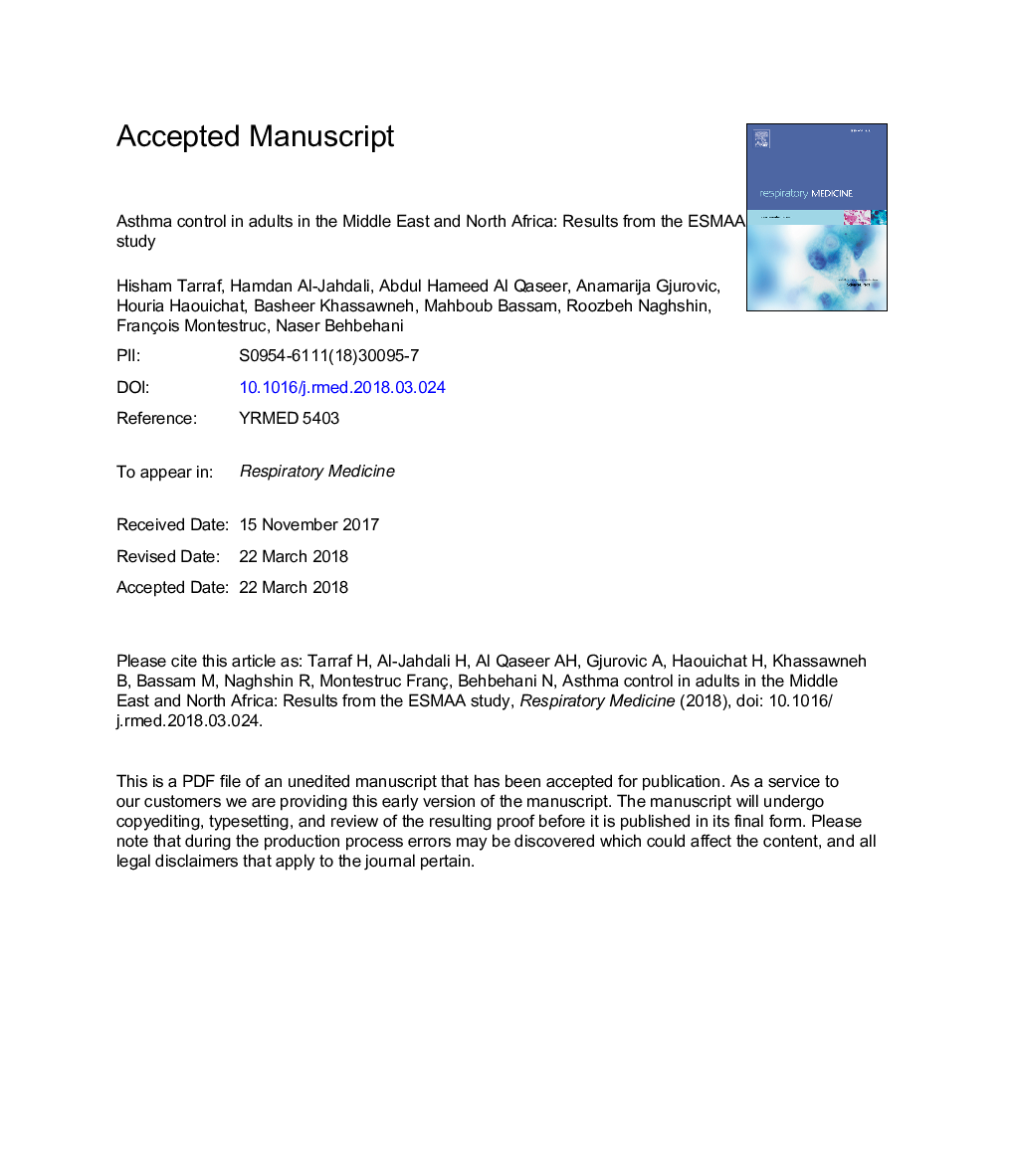 Asthma control in adults in the Middle East and North Africa: Results from the ESMAA study