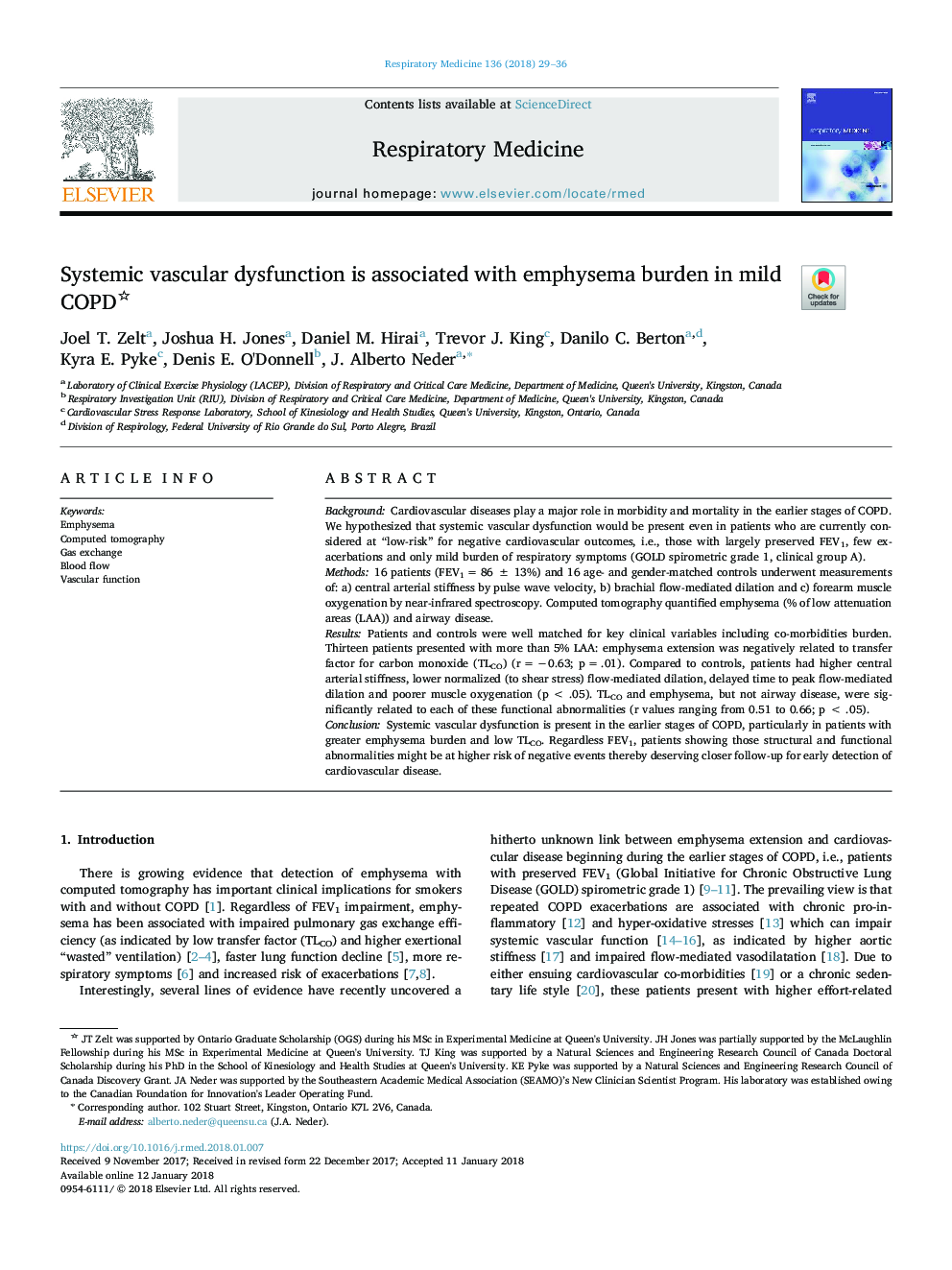 عکس صفحه اول مقاله: Systemic vascular dysfunction is associated with emphysema burden in mild COPD Systemic vascular dysfunction is associated with emphysema burden in mild COPD