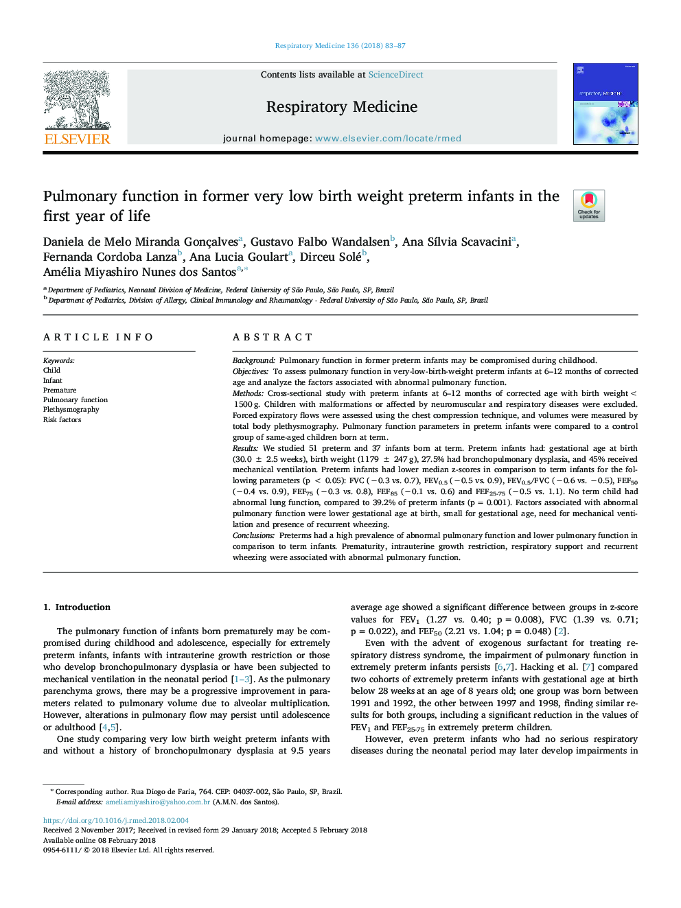 Pulmonary function in former very low birth weight preterm infants in the first year of life