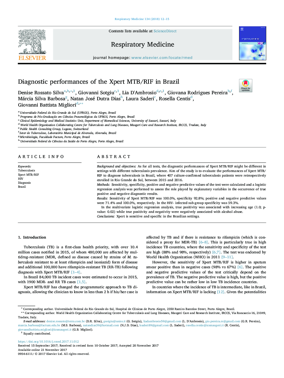 Diagnostic performances of the Xpert MTB/RIF in Brazil