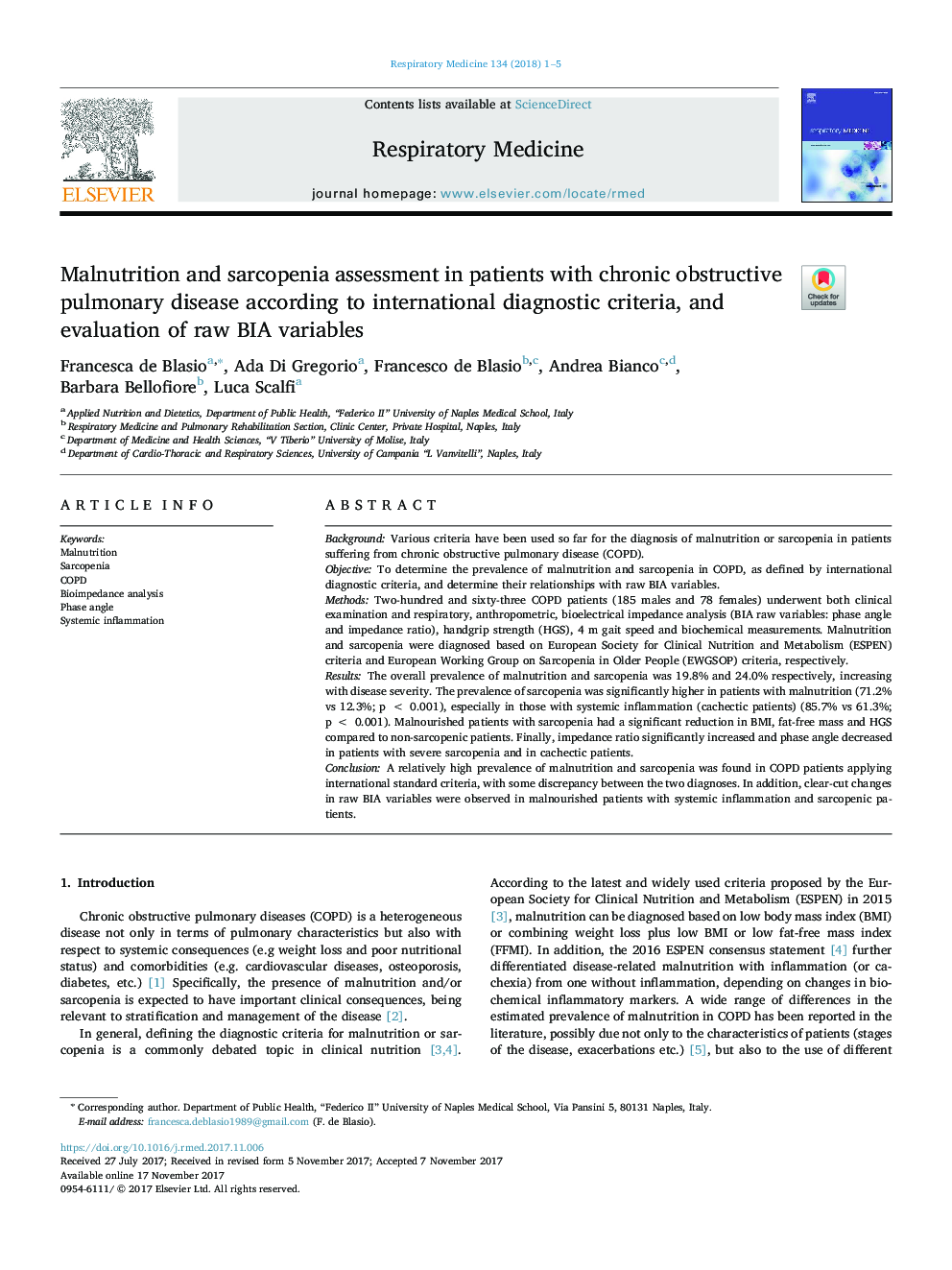 Malnutrition and sarcopenia assessment in patients with chronic obstructive pulmonary disease according to international diagnostic criteria, and evaluation of raw BIA variables