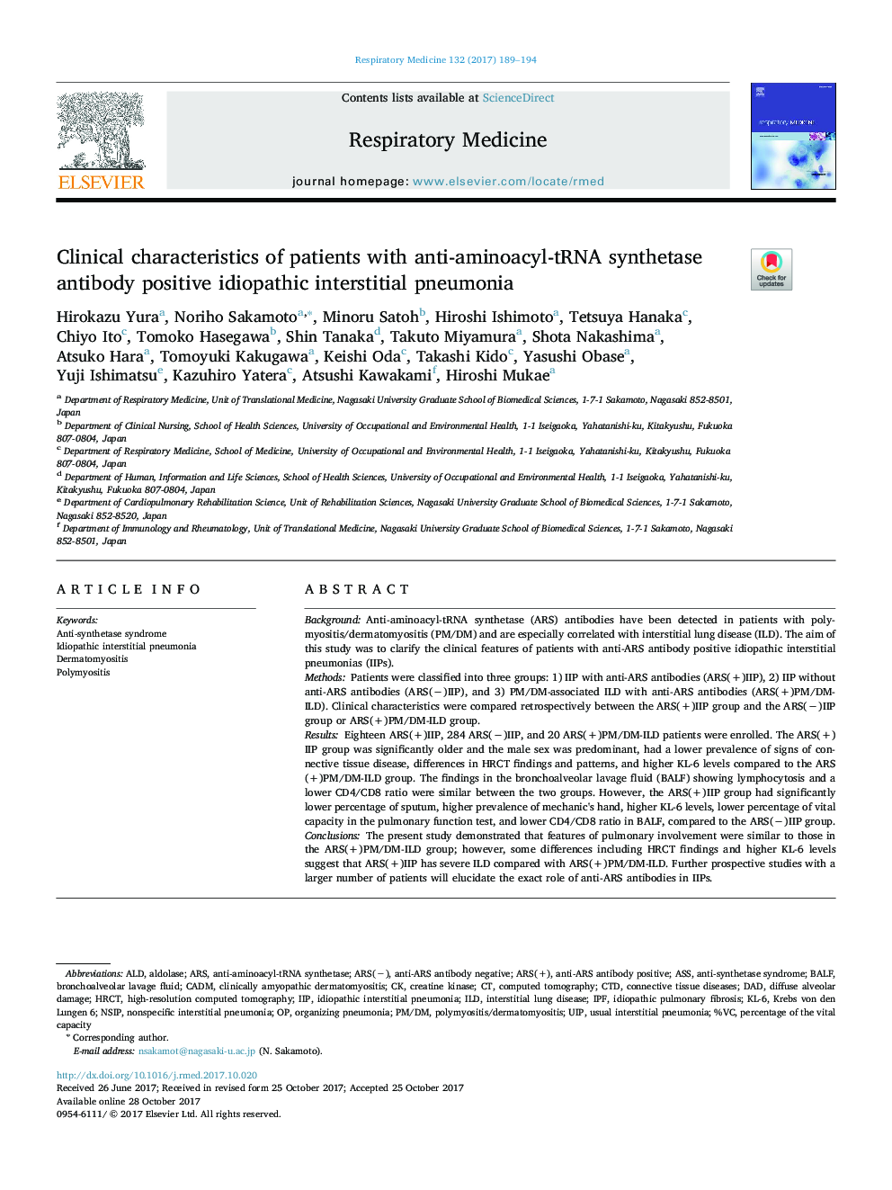 Clinical characteristics of patients with anti-aminoacyl-tRNA synthetase antibody positive idiopathic interstitial pneumonia