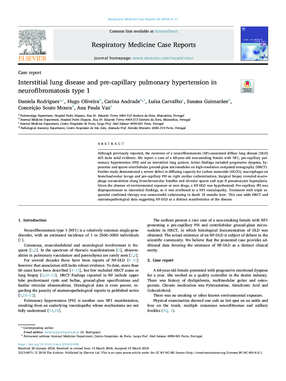 Interstitial lung disease and pre-capillary pulmonary hypertension in neurofibromatosis type 1