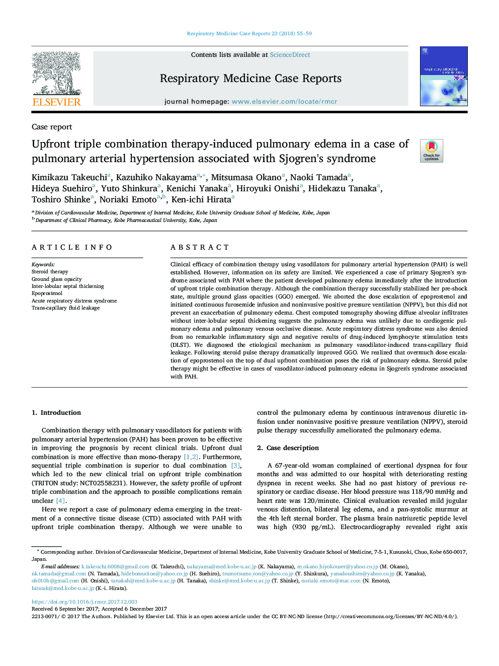 Upfront triple combination therapy-induced pulmonary edema in a case of pulmonary arterial hypertension associated with Sjogren's syndrome