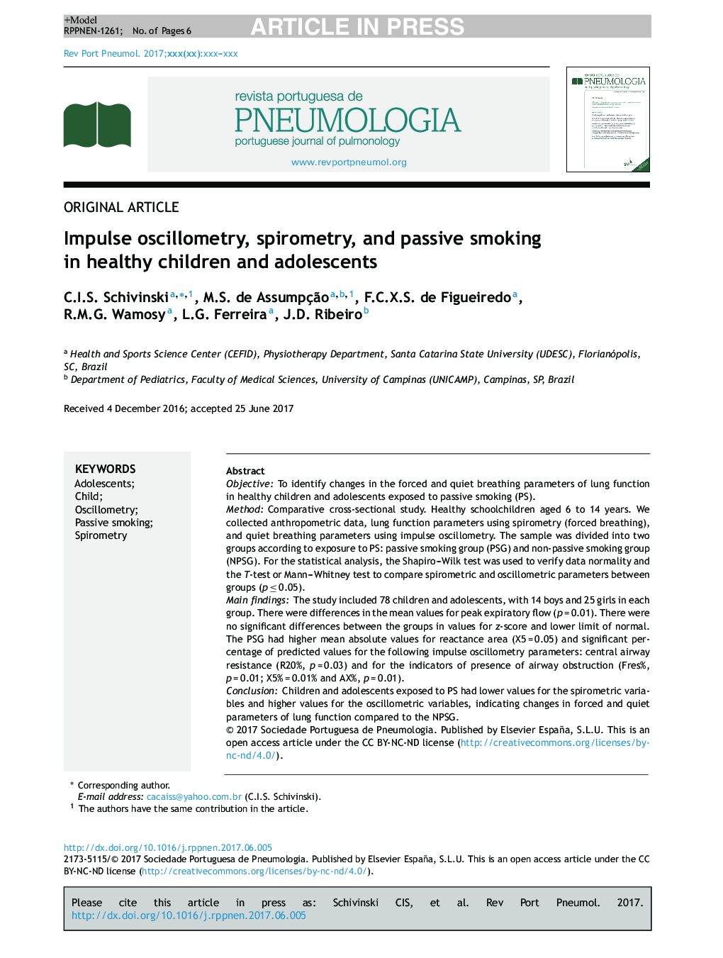 Impulse oscillometry, spirometry, and passive smoking in healthy children and adolescents