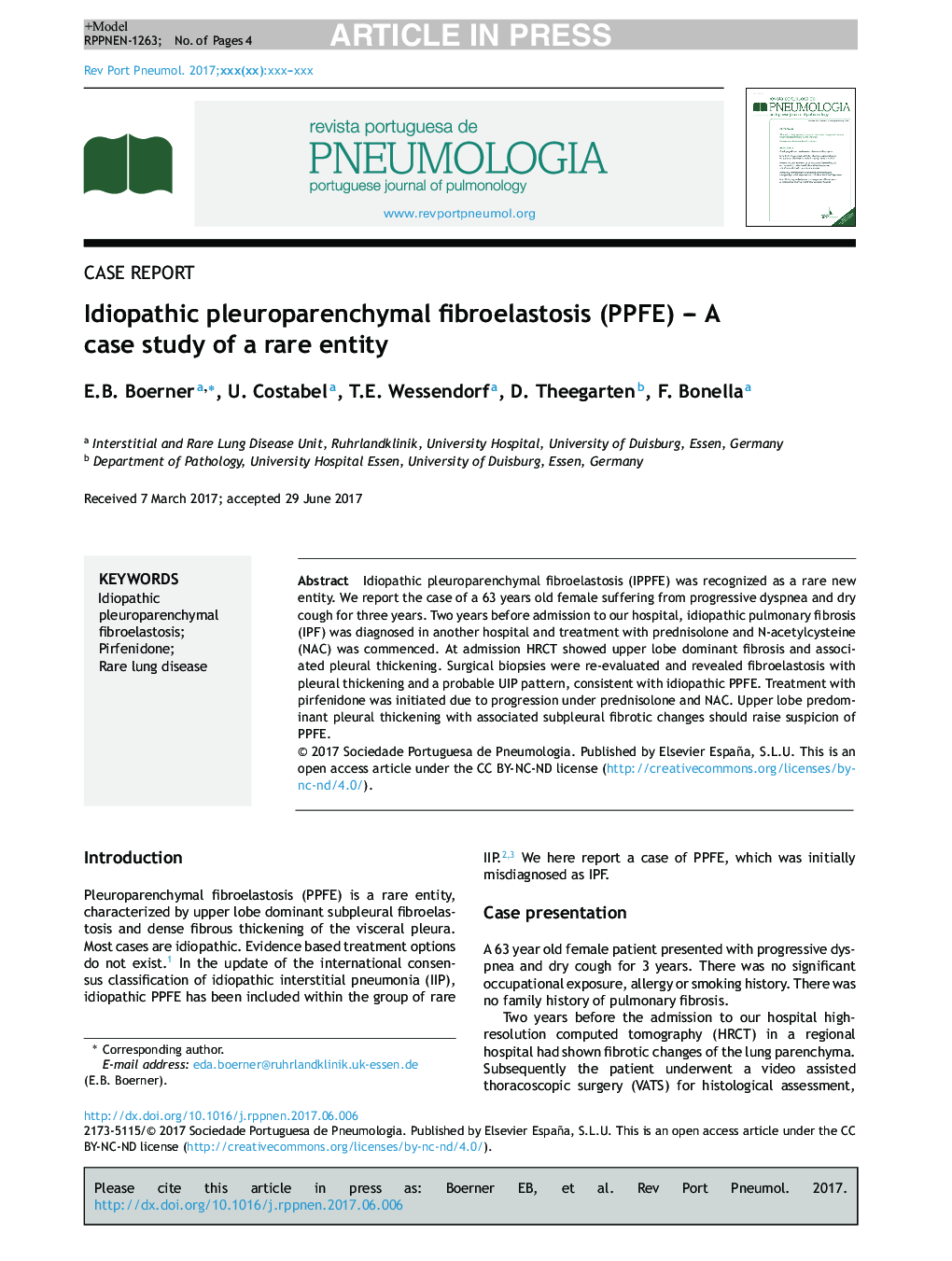 Idiopathic pleuroparenchymal fibroelastosis (PPFE) - A case study of a rare entity