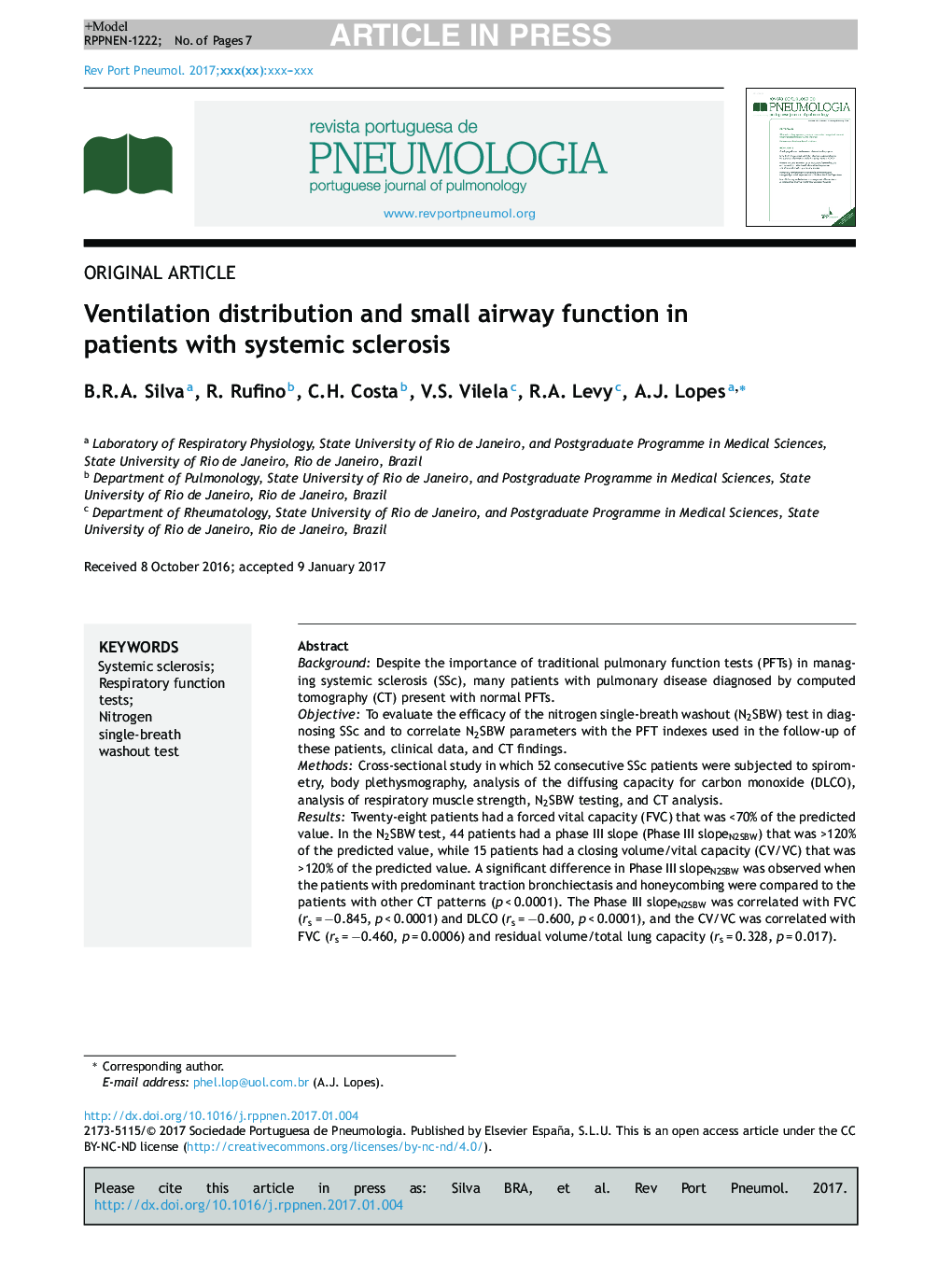 Ventilation distribution and small airway function in patients with systemic sclerosis
