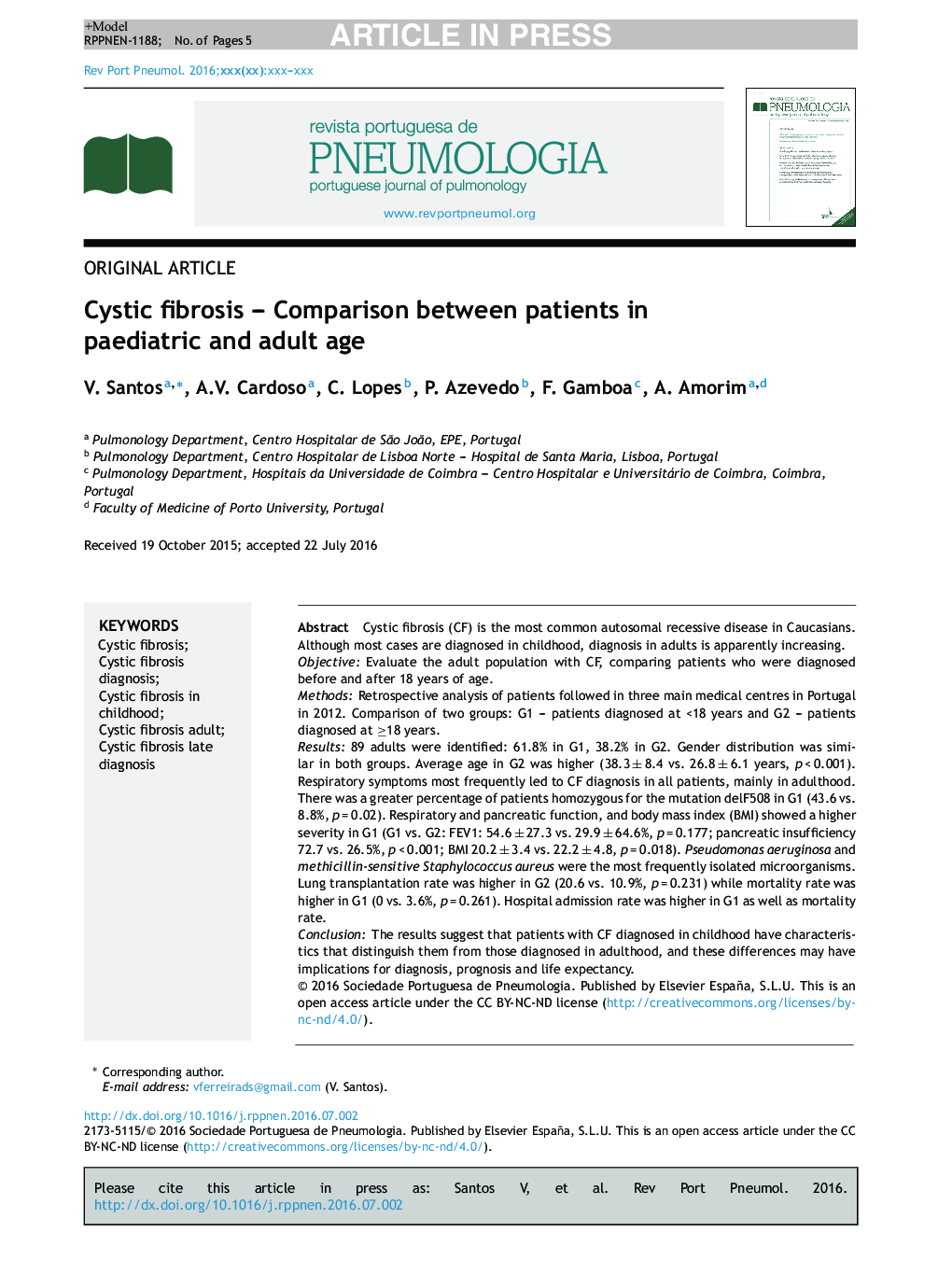 Cystic fibrosis - Comparison between patients in paediatric and adult age