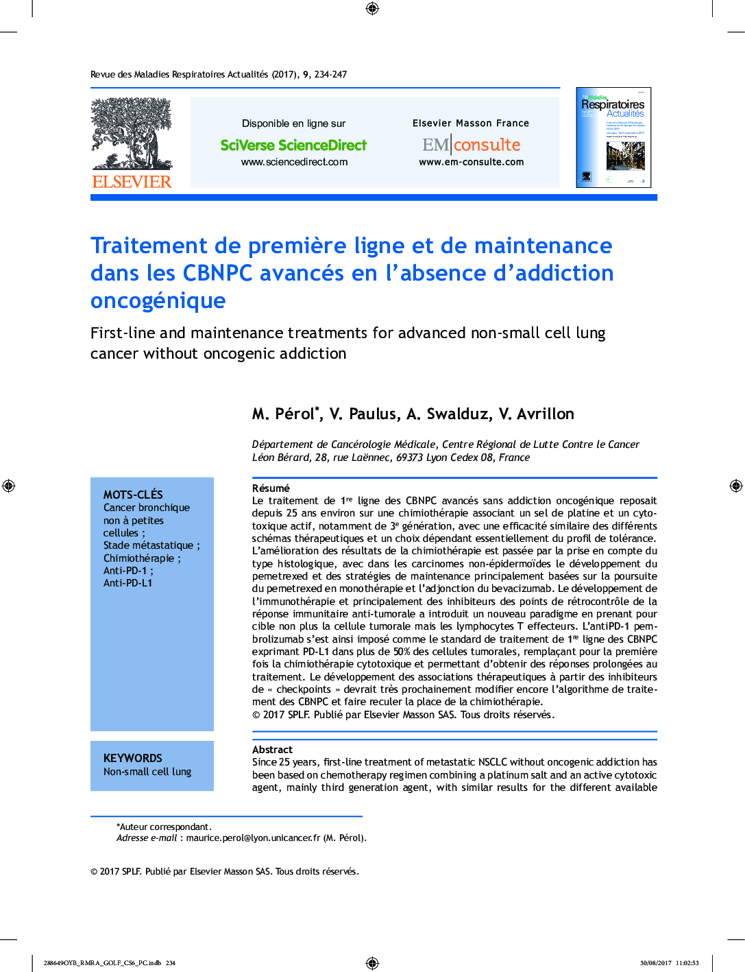 Traitement de premiÃ¨re ligne et de maintenance dans les CBNPC avancés en l'absence d'addiction oncogénique