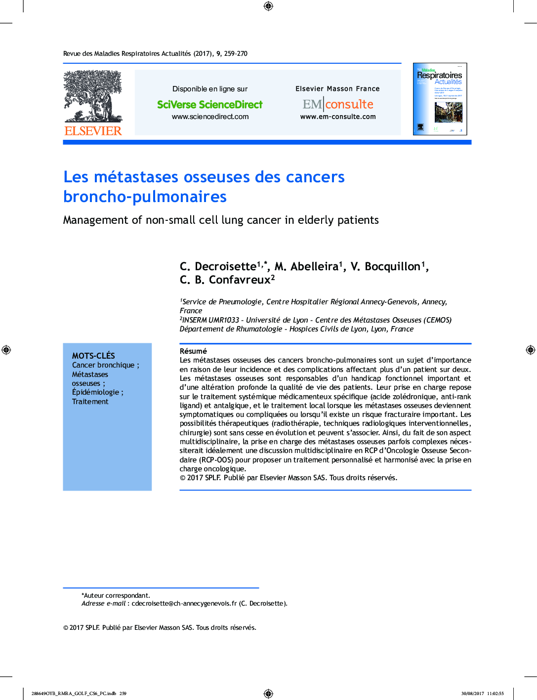 عکس صفحه اول مقاله: Les métastases osseuses des cancers broncho-pulmonaires Les métastases osseuses des cancers broncho-pulmonaires