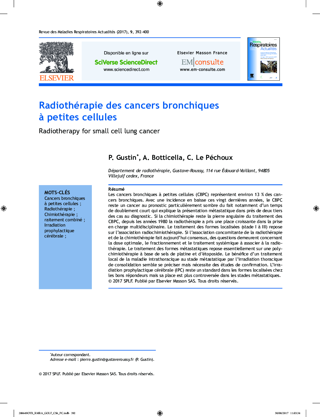 Radiothérapie des cancers bronchiques Ã  petites cellules
