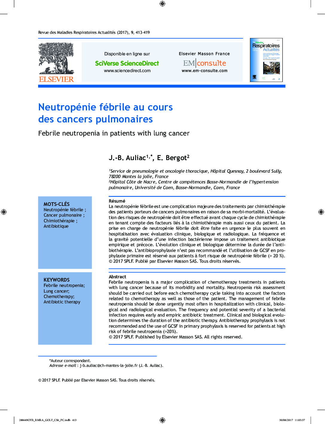 Neutropénie fébrile au cours des cancers pulmonaires